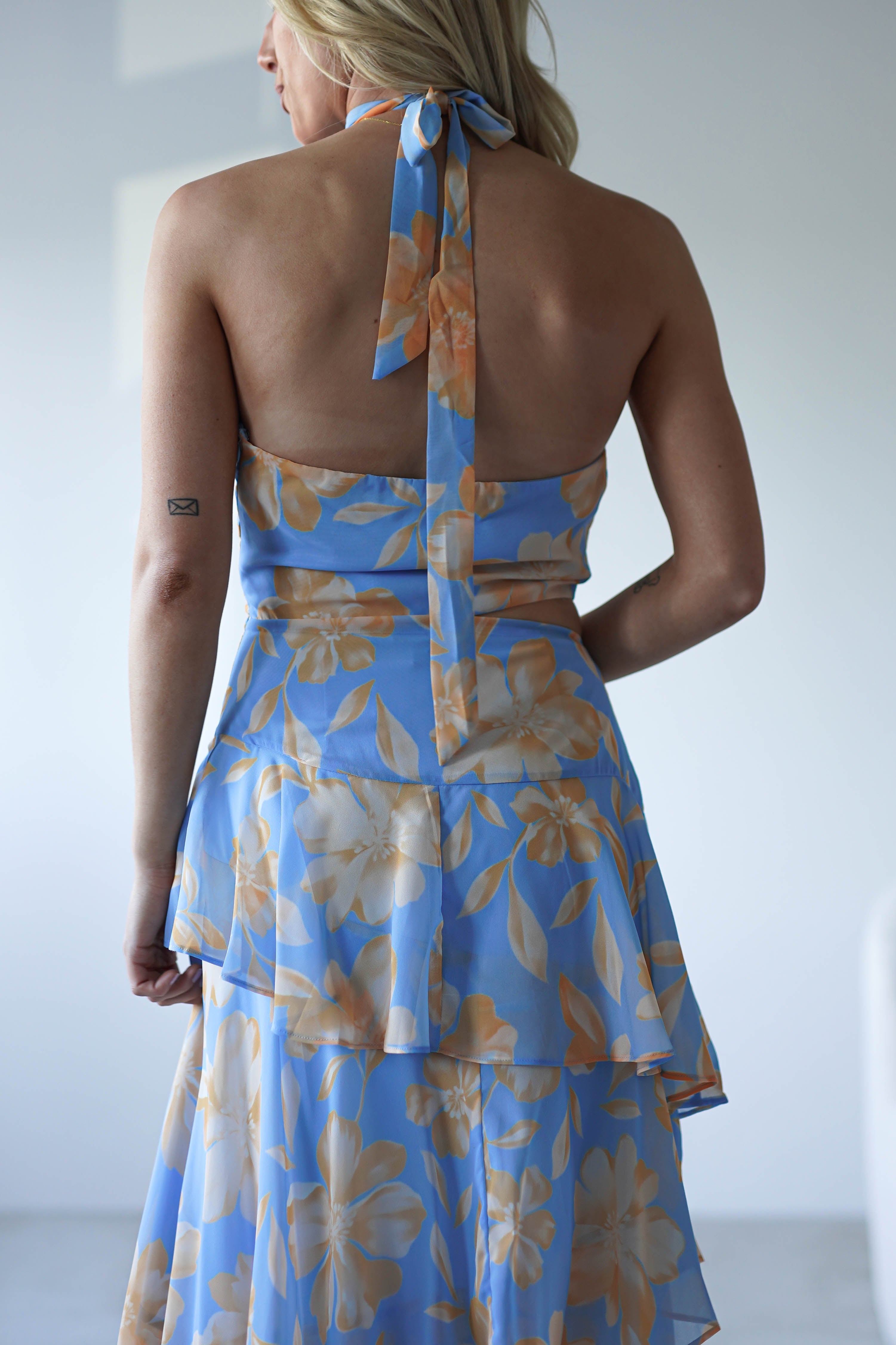 Lohan Ruffle Floral Maxi Print Dress | Blue | Oh Hello Clothing | XS (6)