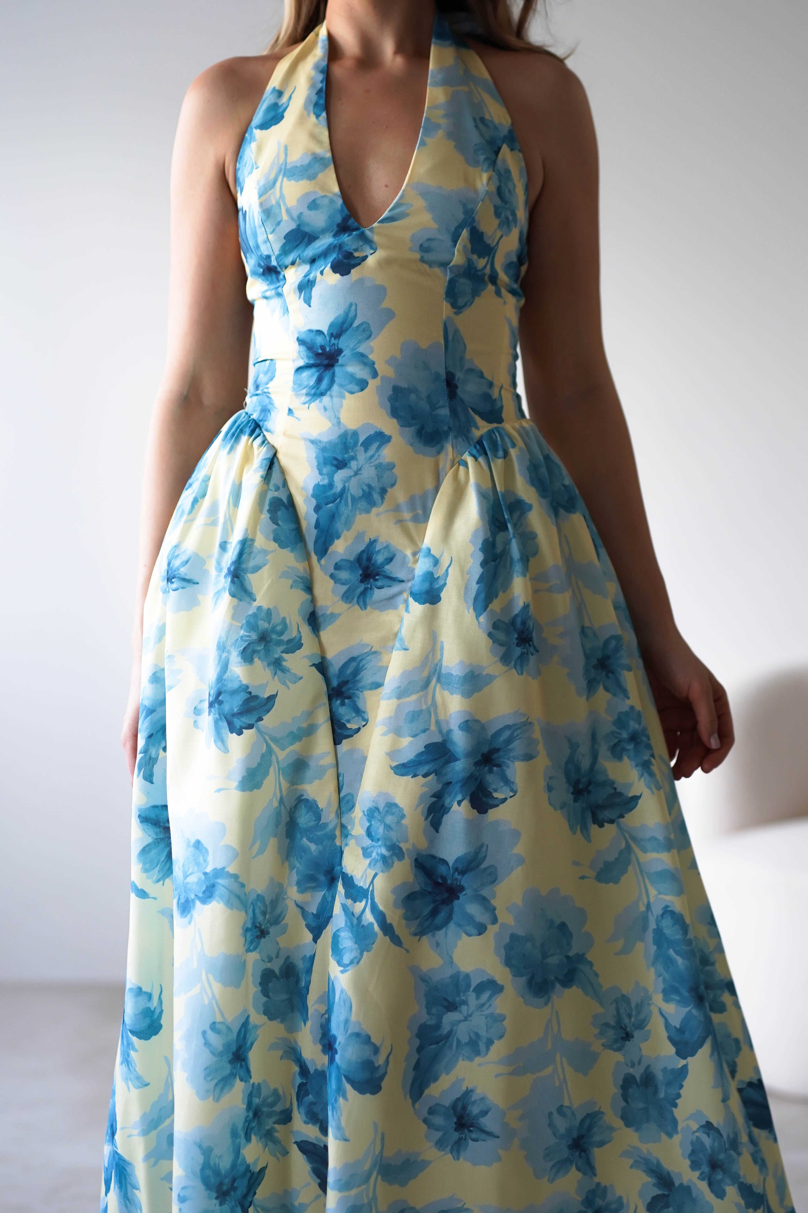 Sabine Floral Bodied Maxi Dress | Yellow/Blue | Oh Hello Clothing | XS (6)