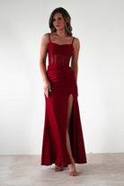 Stefani Rhinestone Bodice Gown | Burgundy - Oh Hello Clothing
