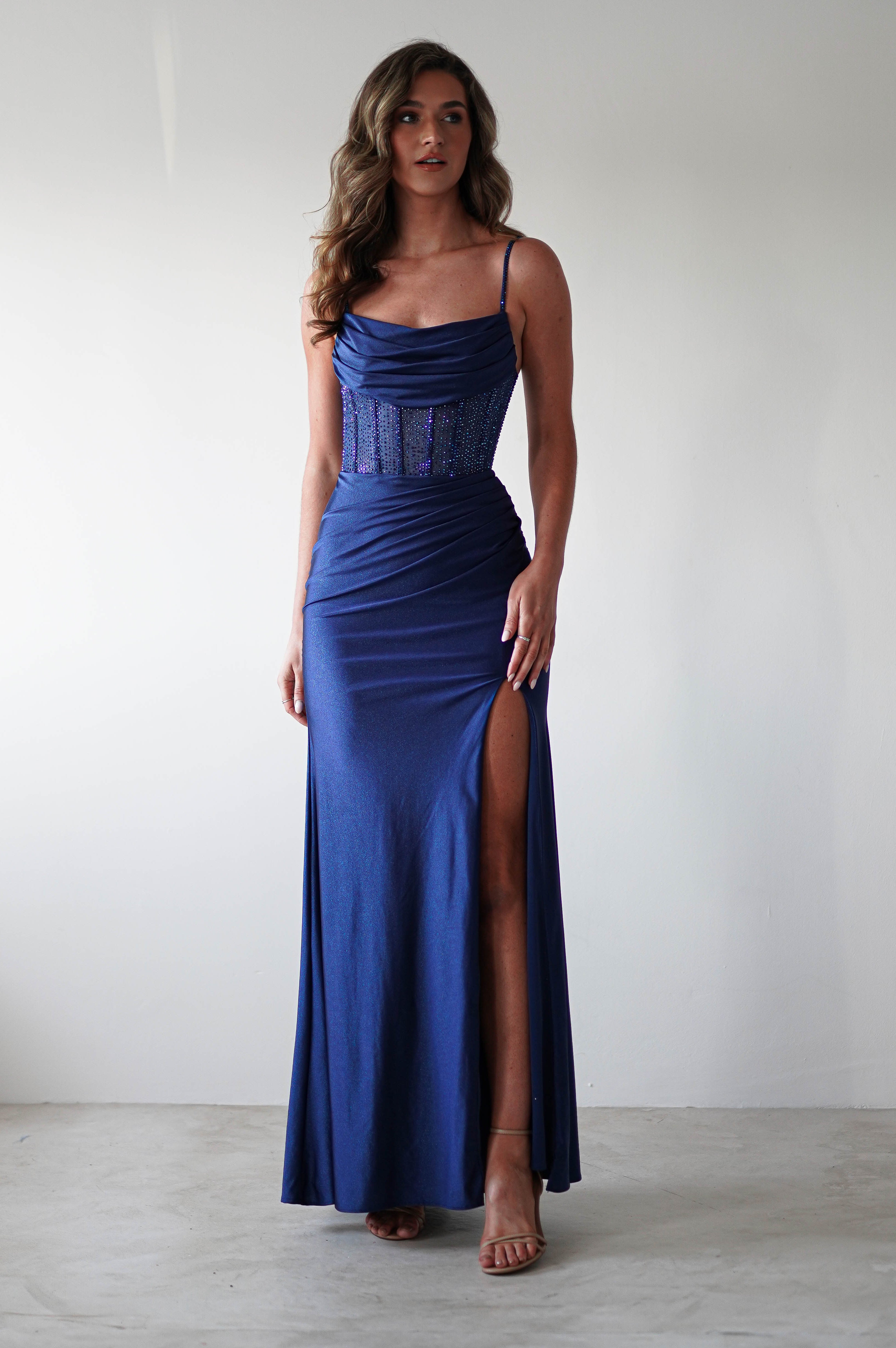 Stefani Rhinestone Bodice Gown | Navy - Oh Hello Clothing
