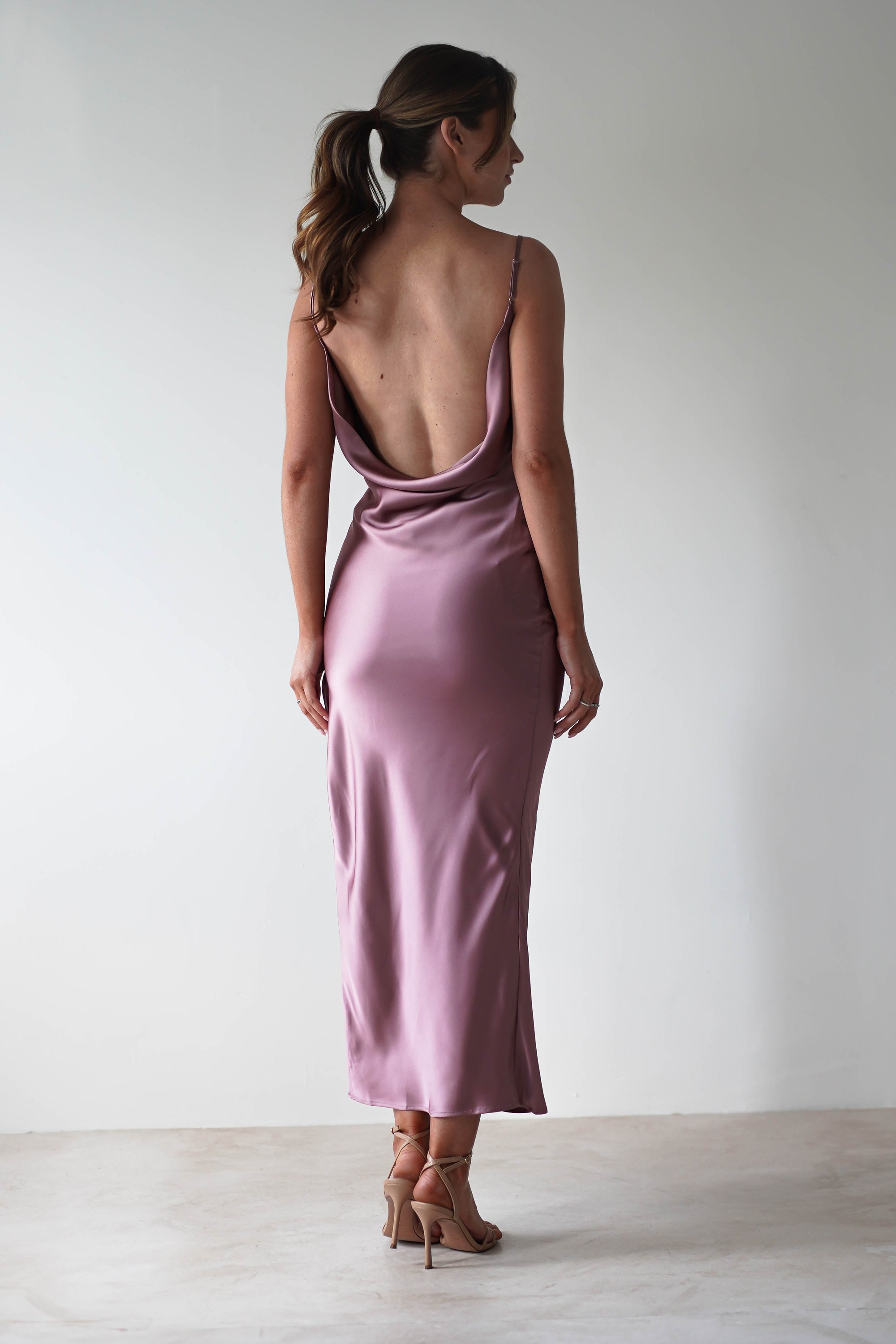 Luiza Low Back Satin Maxi Dress | Mauve - Oh Hello Clothing