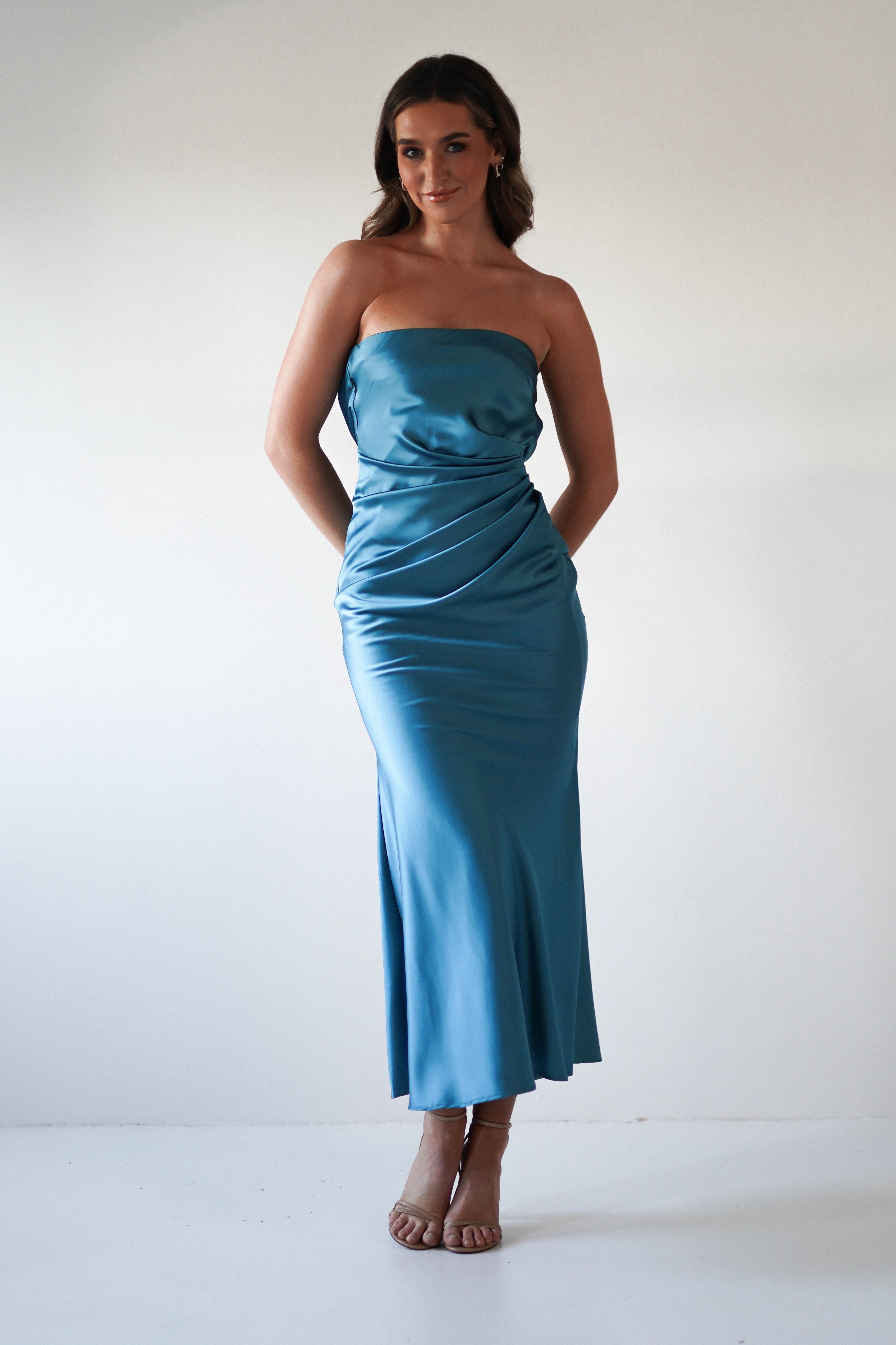 Allegra Gathered Midaxi Dress | Robin Blue - Oh Hello Clothing