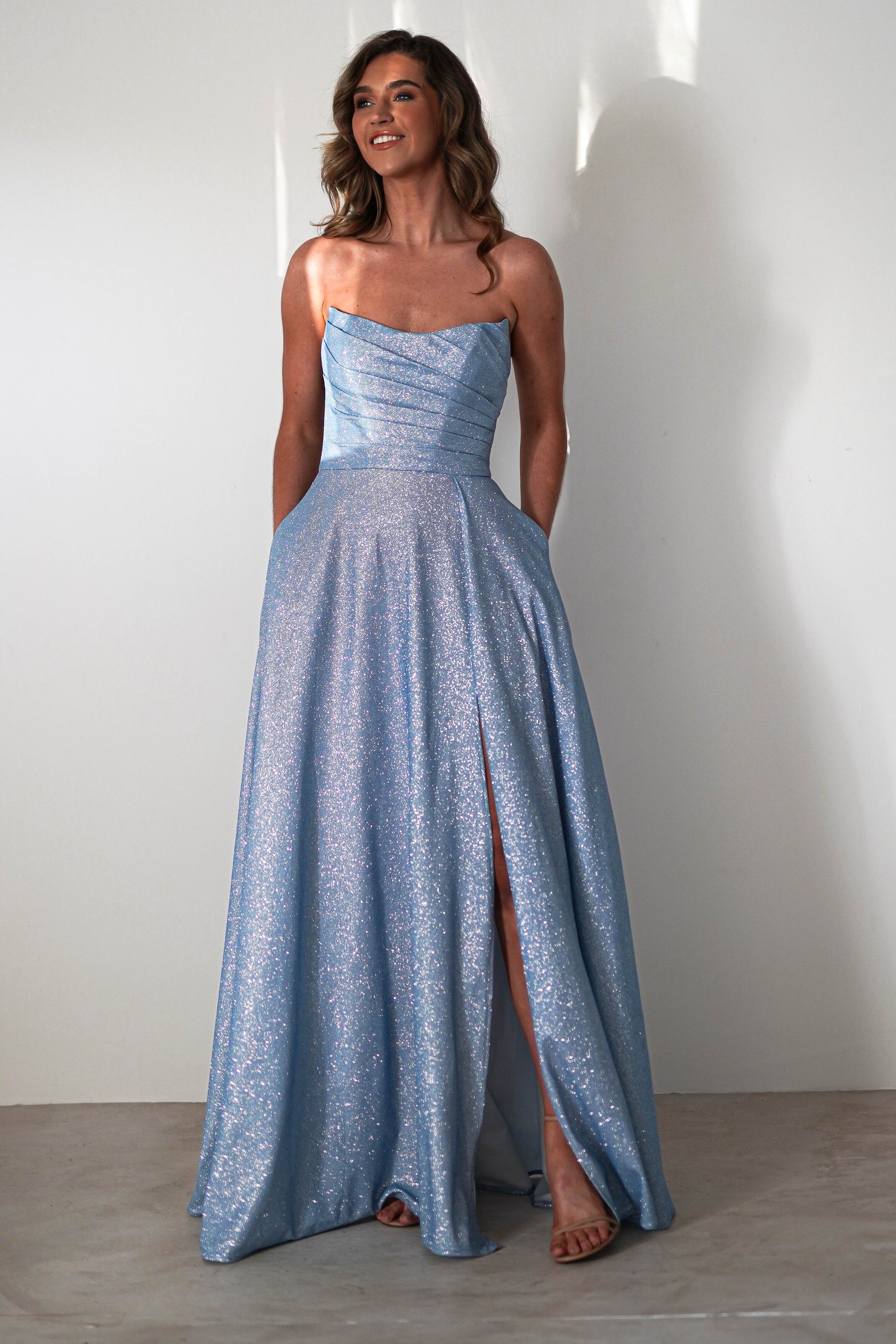 Cassia Strapless Glitter Aline Gown | Blue - Oh Hello Clothing