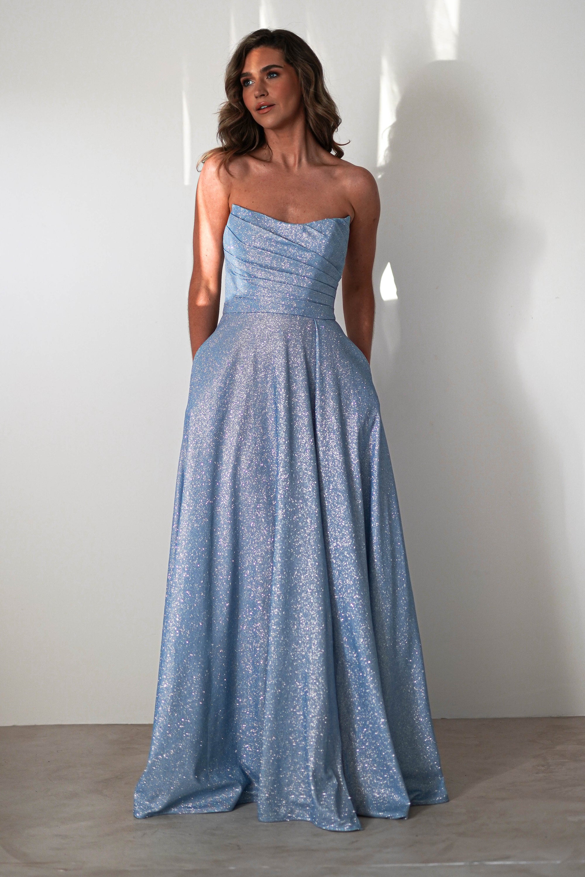 Cassia Strapless Glitter Aline Gown | Blue - Oh Hello Clothing