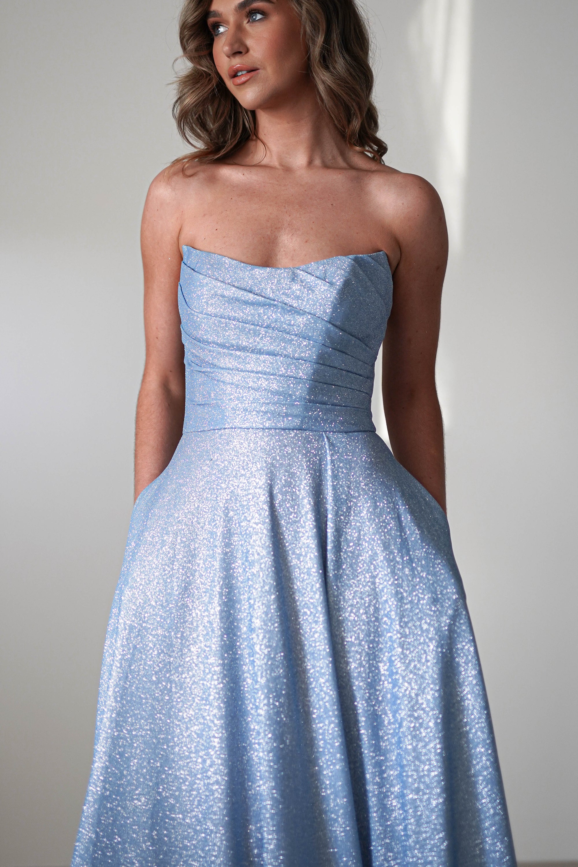 Cassia Strapless Glitter Aline Gown | Blue - Oh Hello Clothing