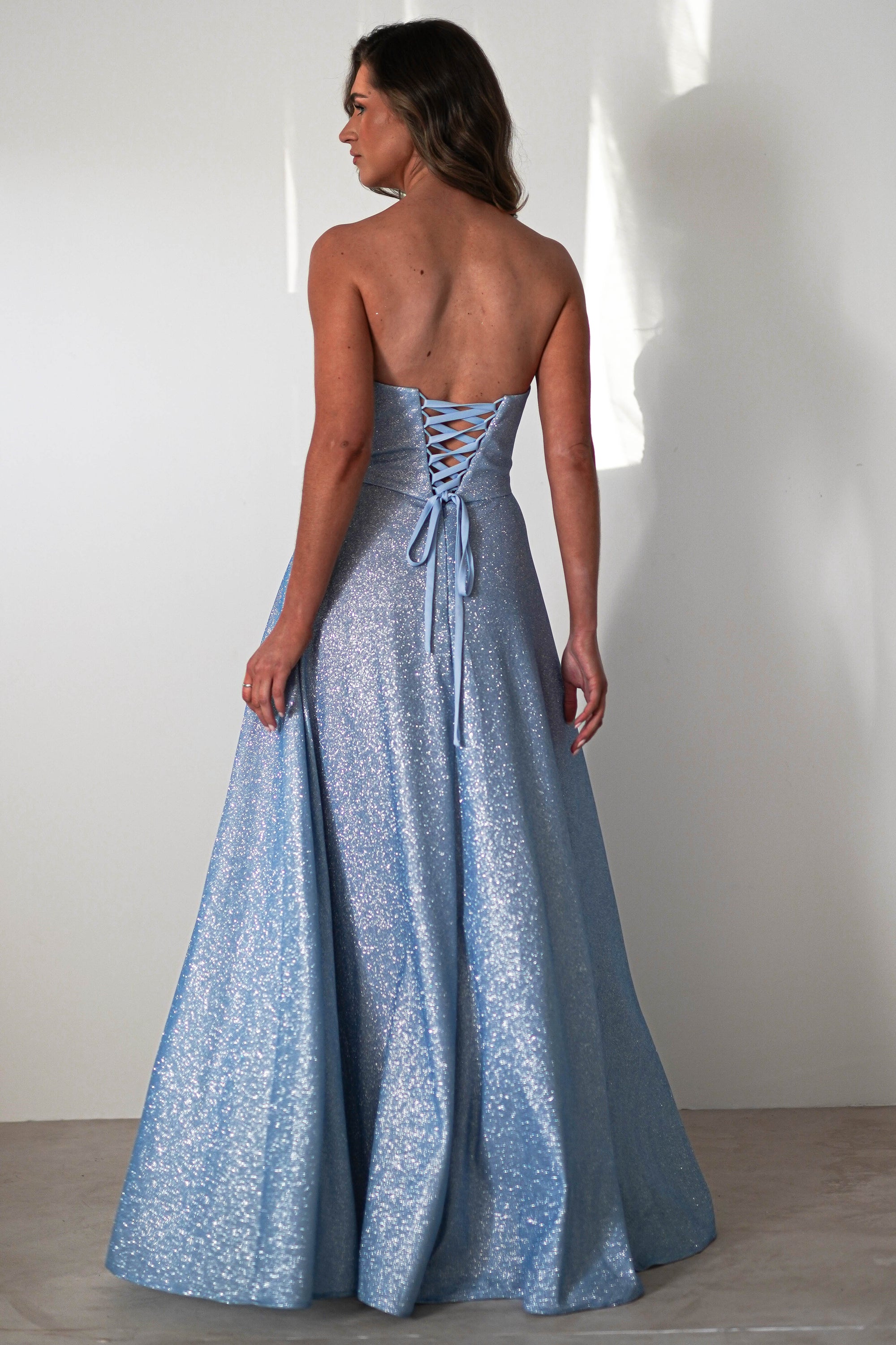 Cassia Strapless Glitter Aline Gown | Blue - Oh Hello Clothing