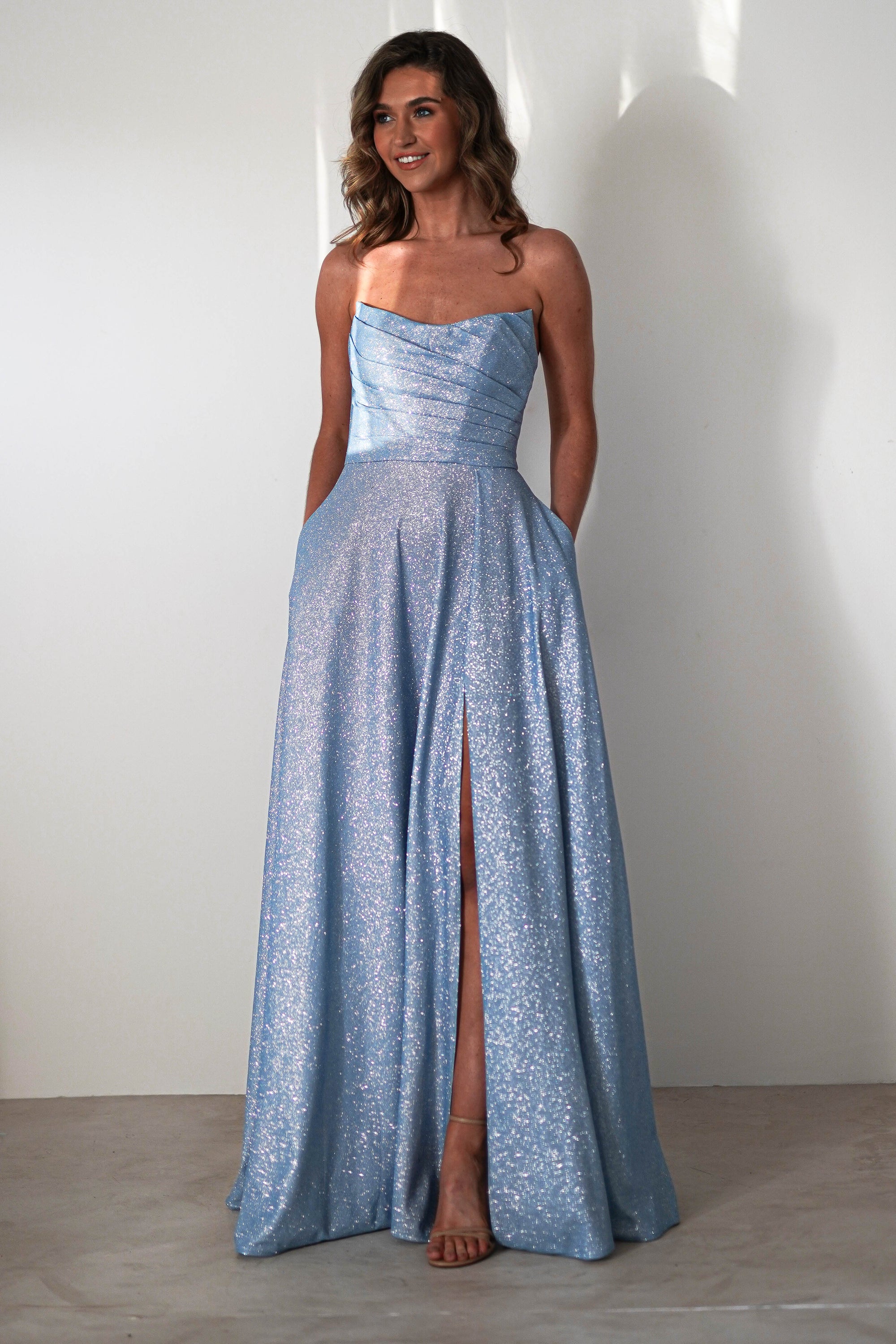 Cassia Strapless Glitter Aline Gown | Blue - Oh Hello Clothing