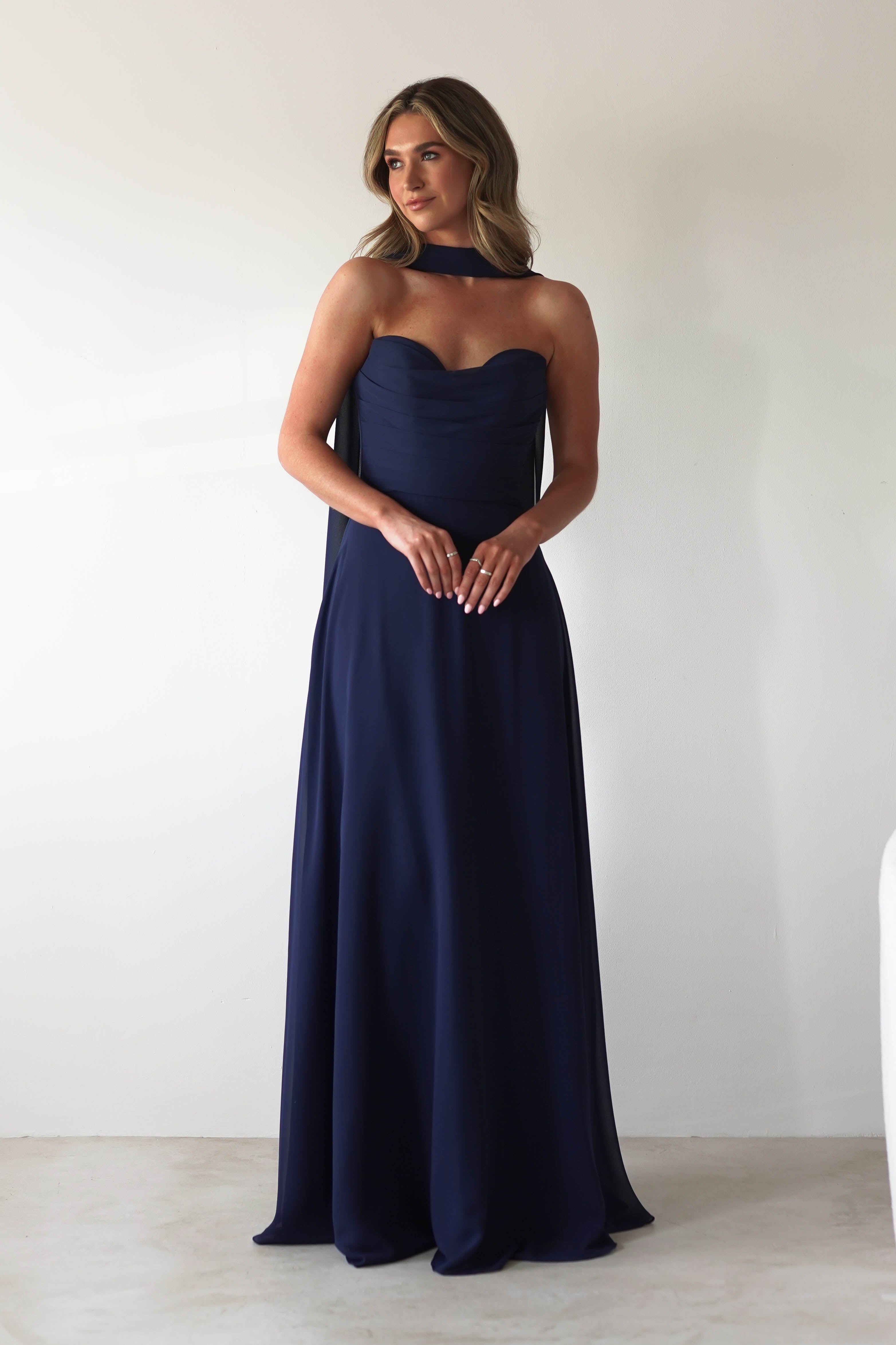 Delphine Chiffon Strapless Maxi Dress | Navy