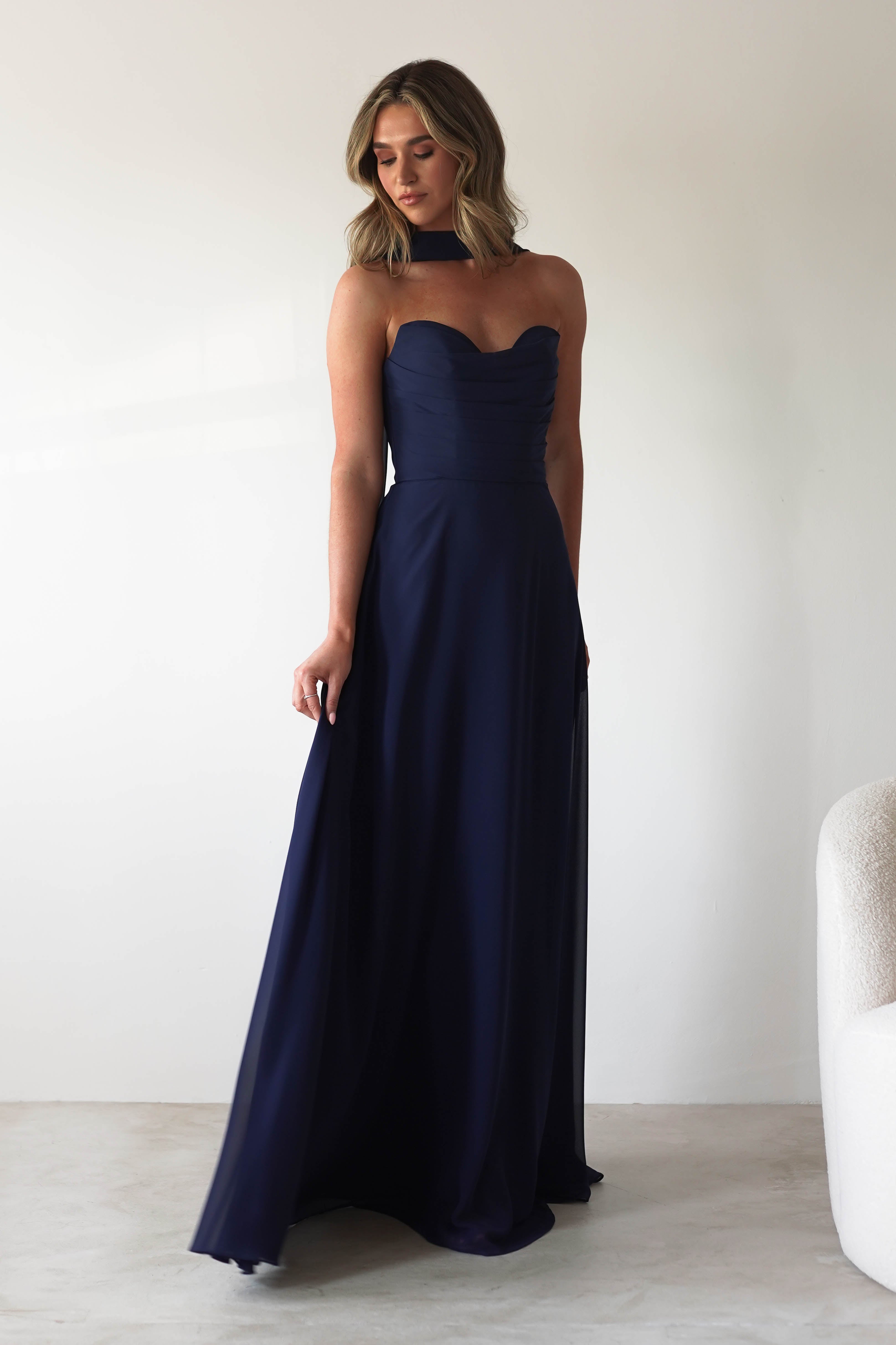 Delphine Chiffon Strapless Maxi Dress | Navy