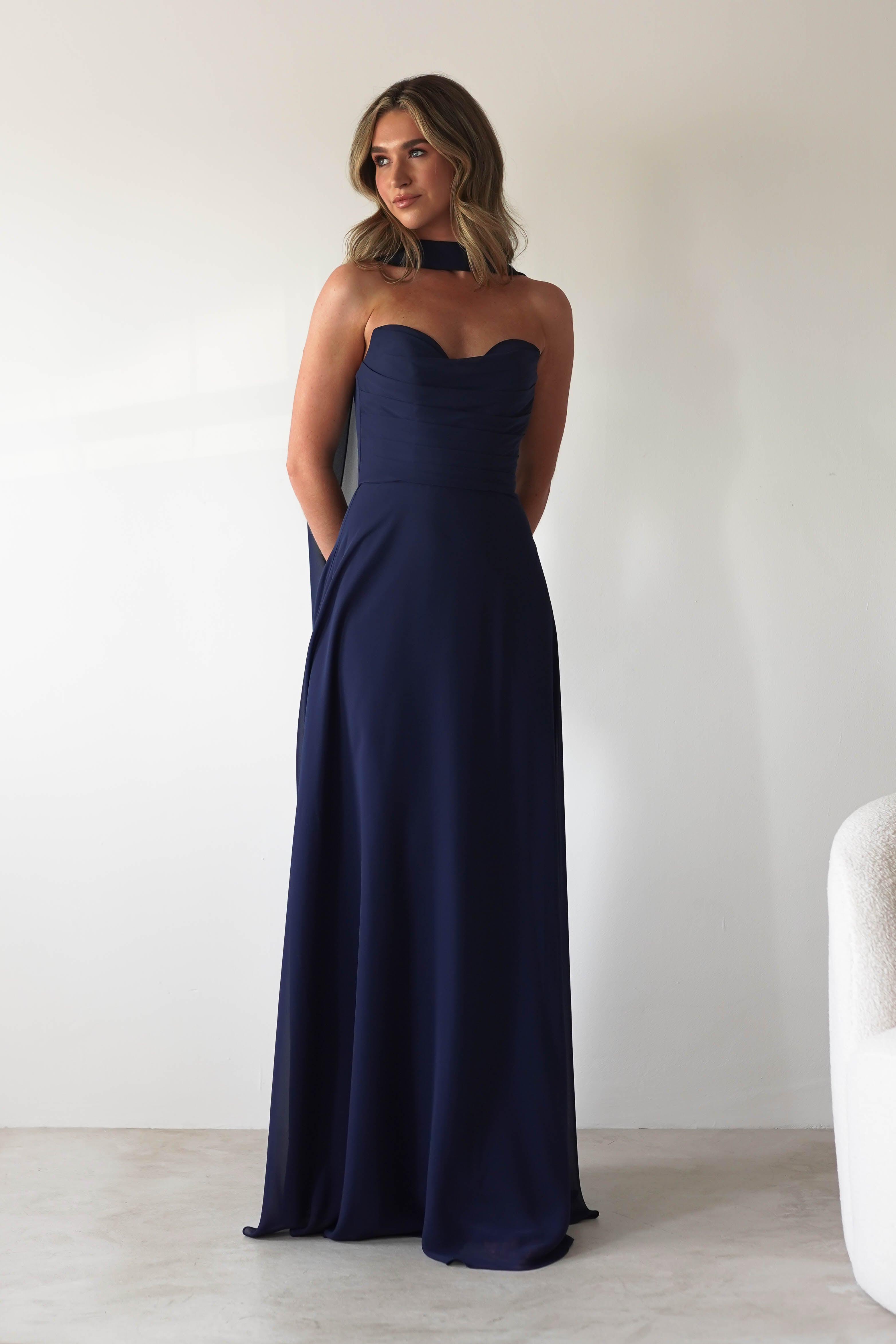 Delphine Chiffon Strapless Maxi Dress | Navy