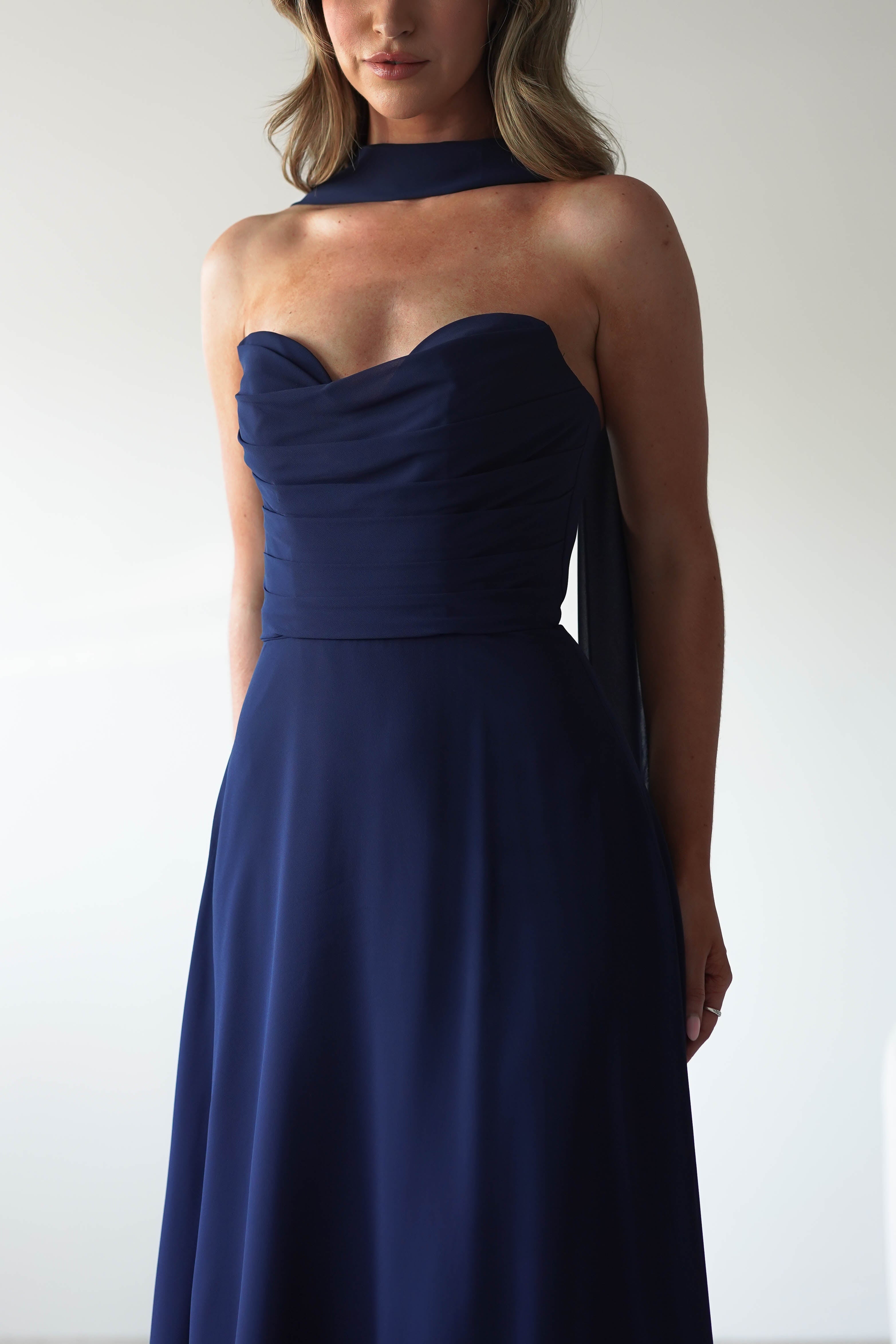 Delphine Chiffon Strapless Maxi Dress | Navy
