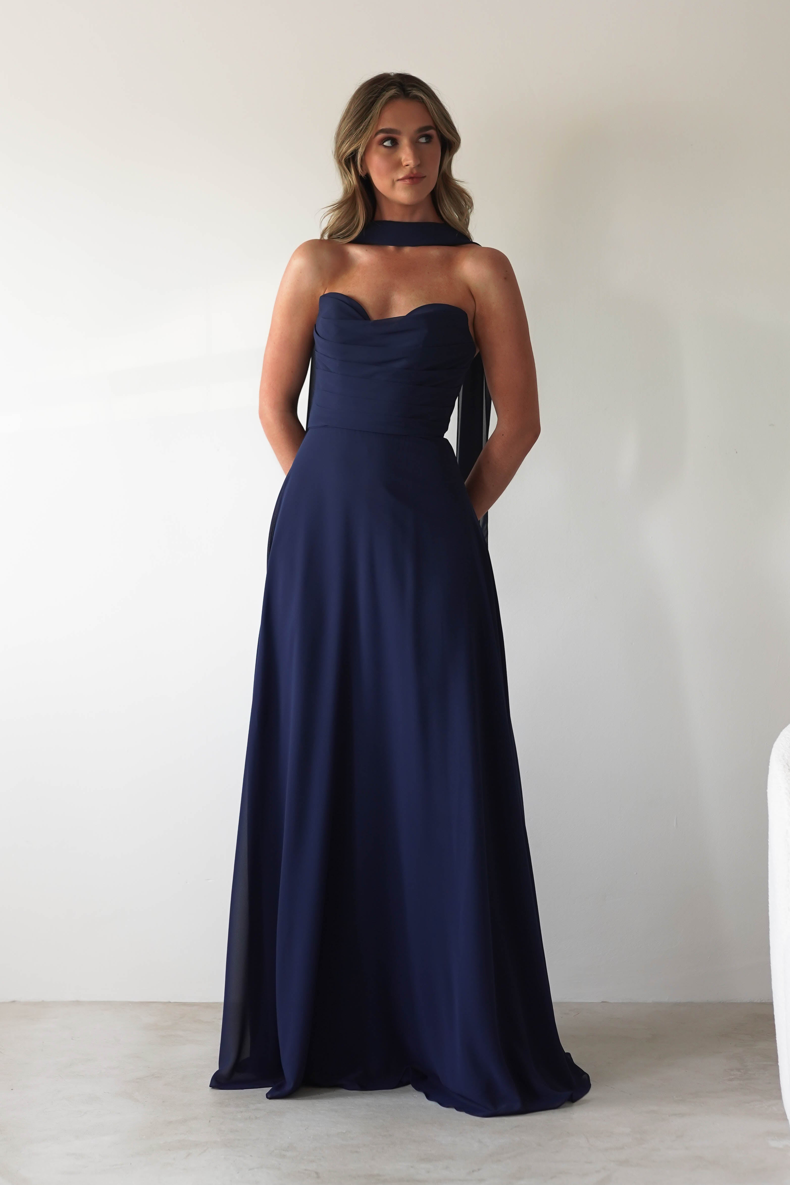 Delphine Chiffon Strapless Maxi Dress | Navy