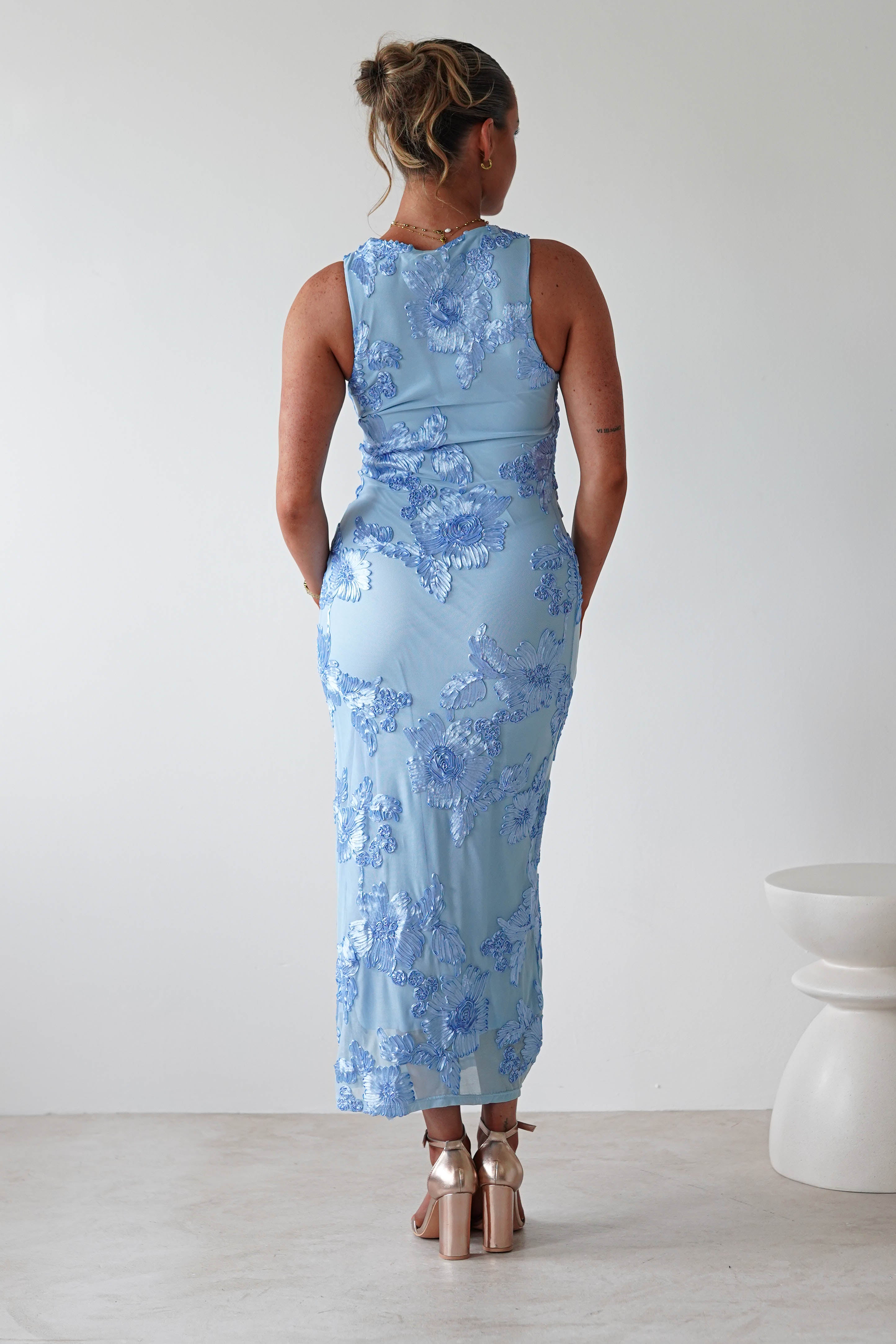 Eliana Bodycon Midi Dress | Blue Textured | Oh Hello Clothing | S (8)