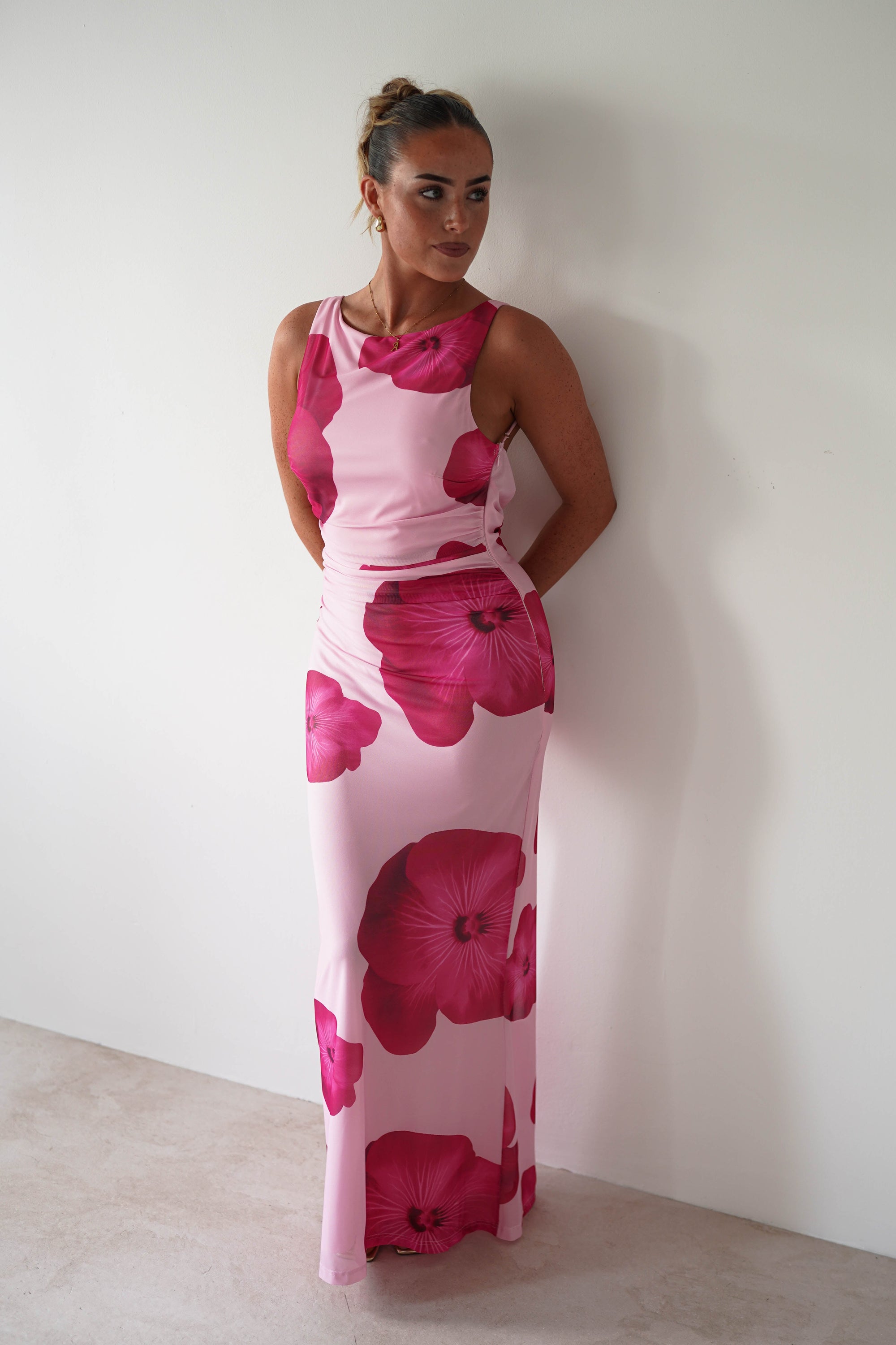 Aidia Floral Mesh Maxi Dress | Pink | Oh Hello Clothing | XS (6)