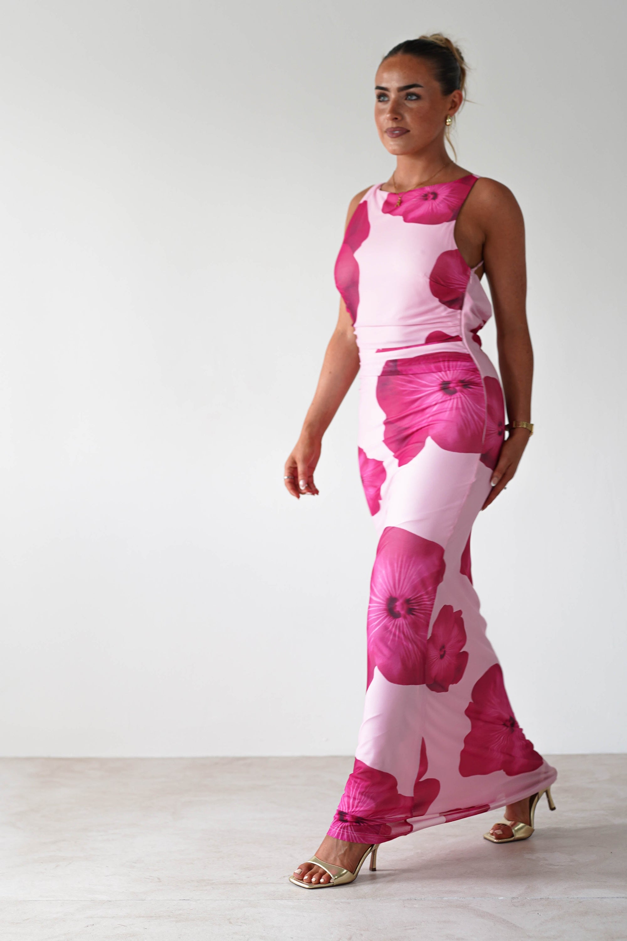 Aidia Floral Mesh Maxi Dress | Pink | Oh Hello Clothing | XS (6)