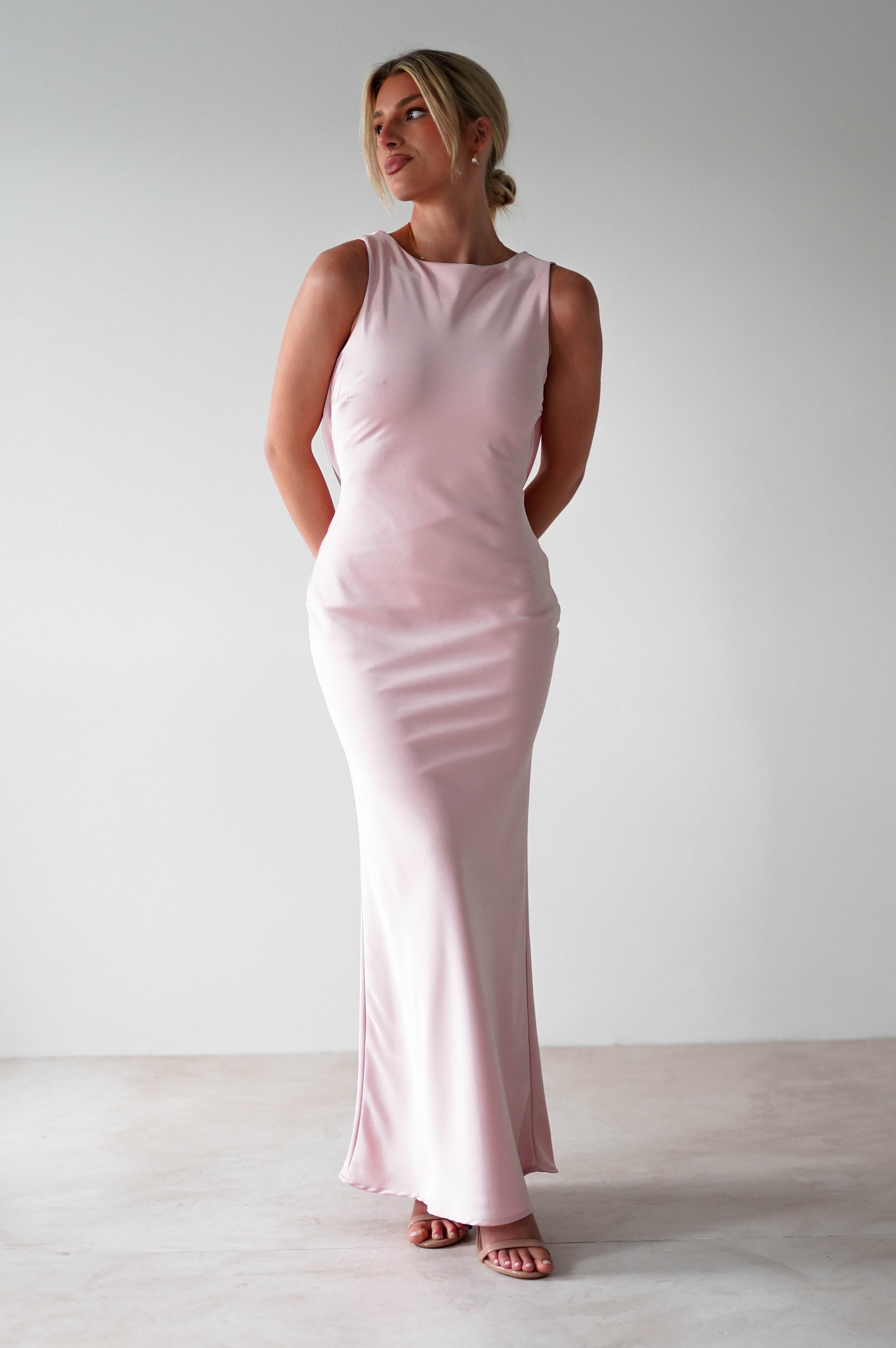 Alanna Soft Matte Satin Maxi Dress | Blush Pink | Oh Hello Clothing | XS (6)