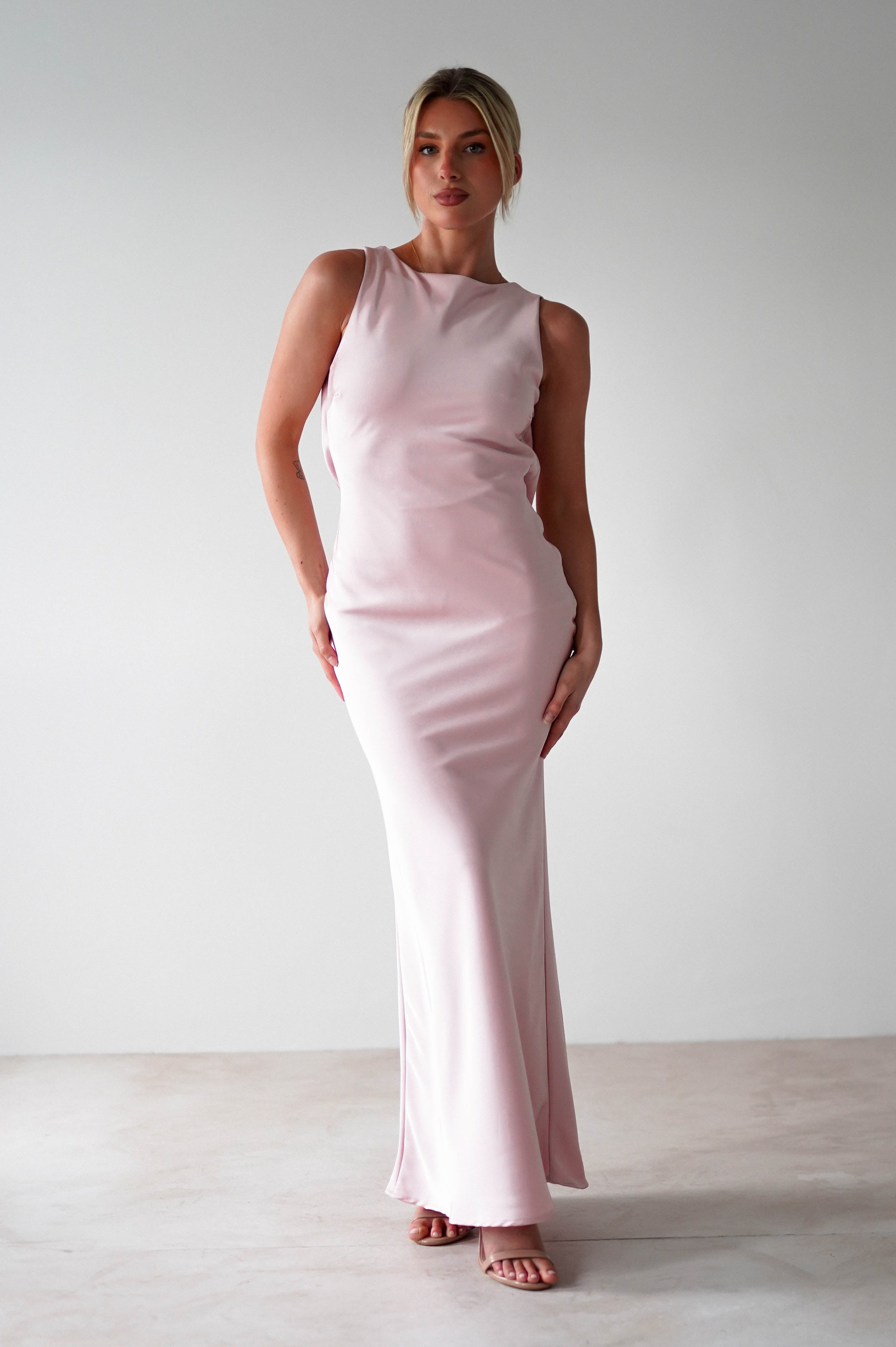 Alanna Soft Matte Satin Maxi Dress | Blush Pink | Oh Hello Clothing | XS (6)