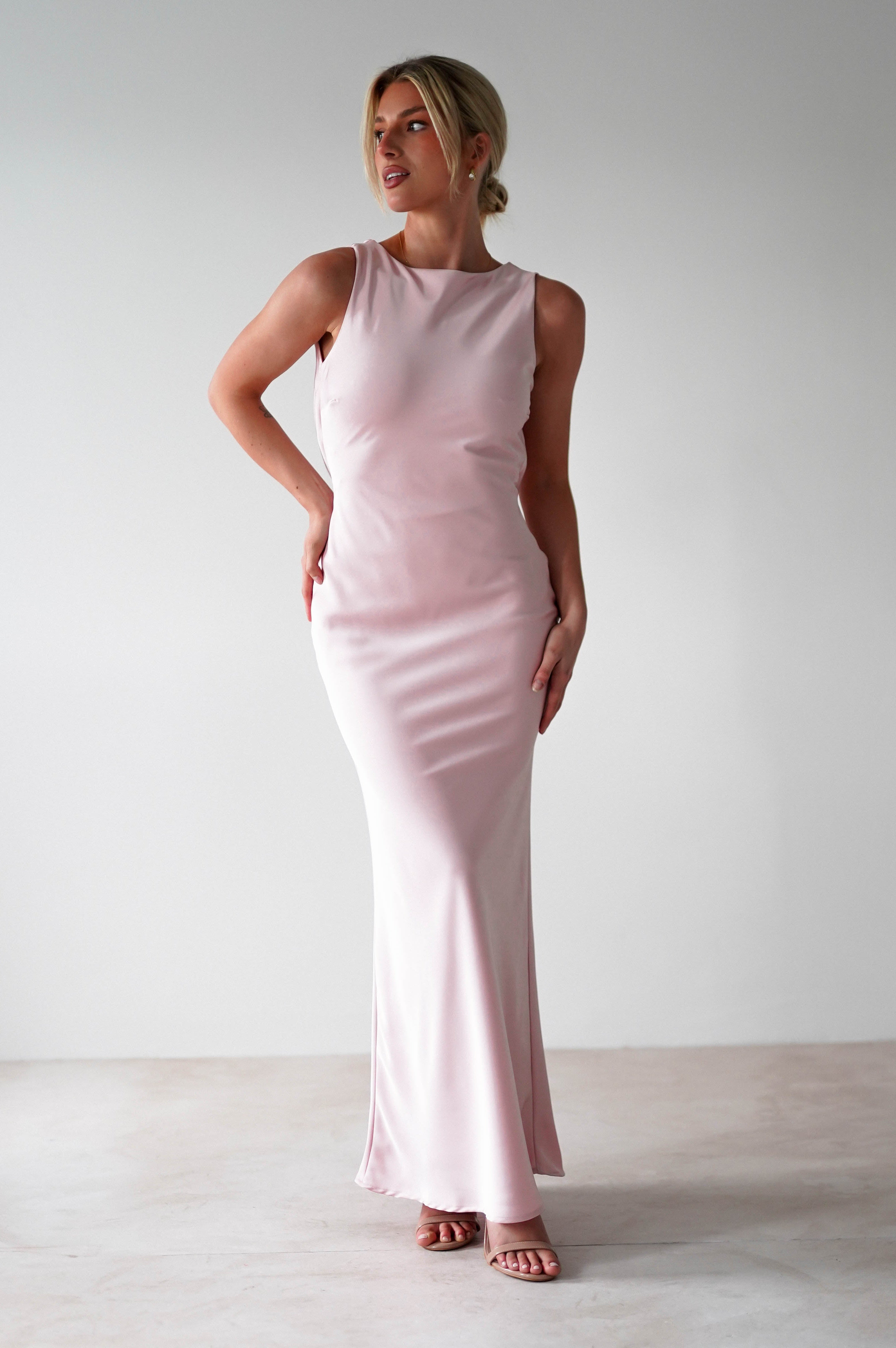 Alanna Soft Matte Satin Maxi Dress | Blush Pink | Oh Hello Clothing | XS (6)