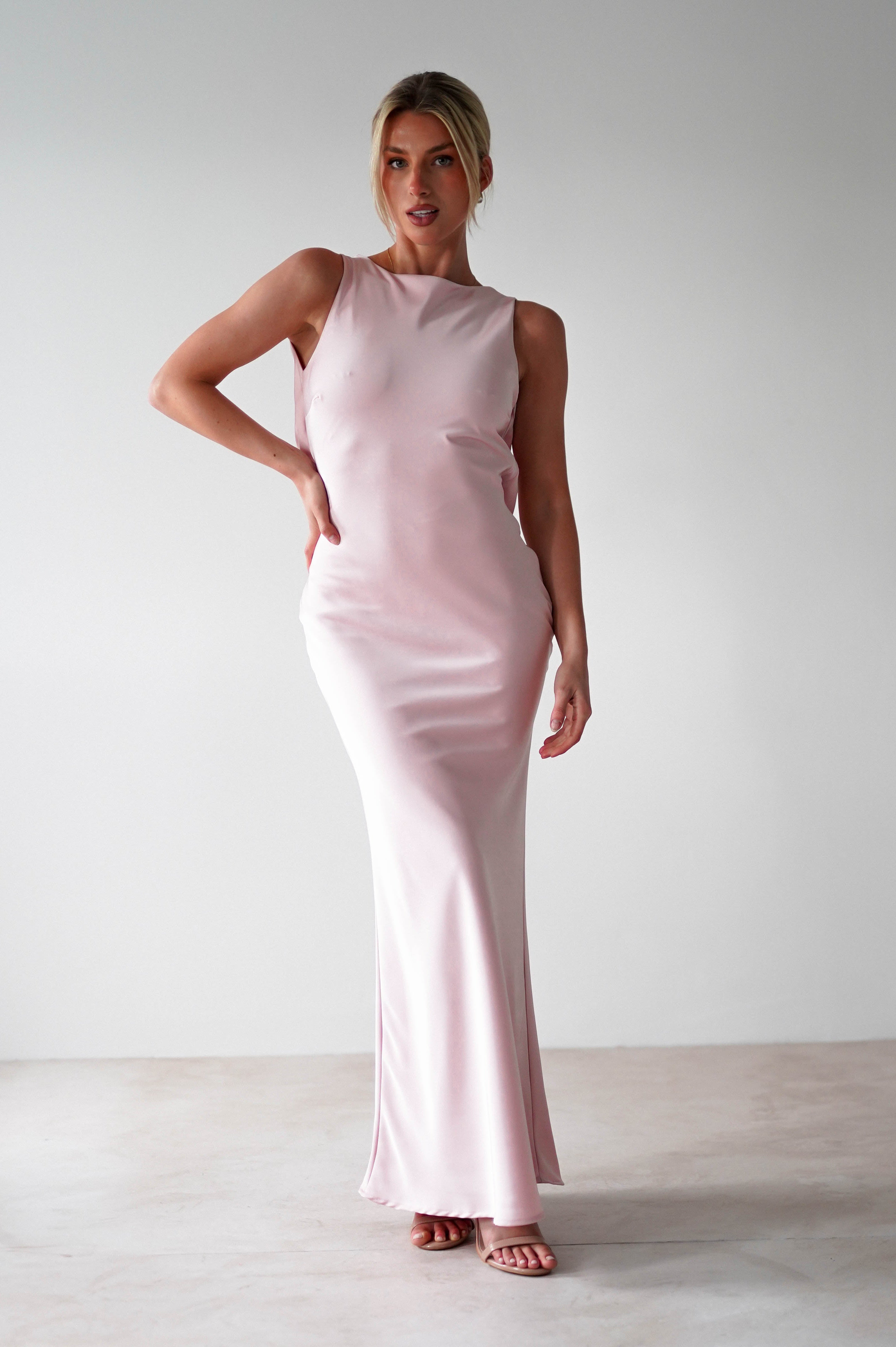 Alanna Soft Matte Satin Maxi Dress | Blush Pink | Oh Hello Clothing | XS (6)