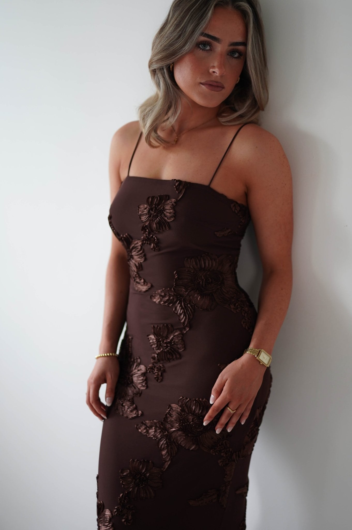 Alvana Floral Appliqué Maxi Dress | Brown | Oh Hello Clothing | XS (6)