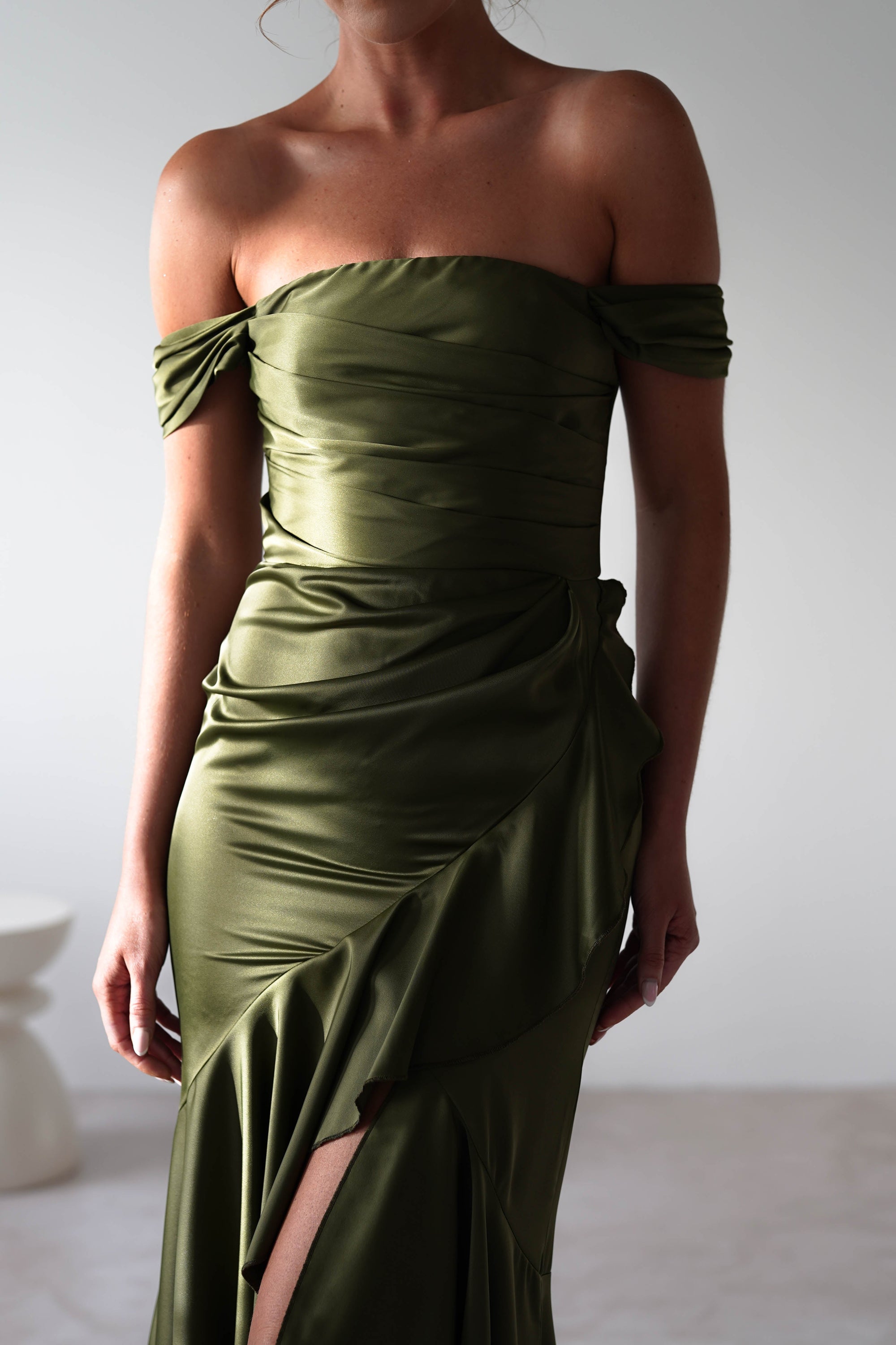 Amaretta Soft Satin Maxi Dress | Olive - Oh Hello Clothing