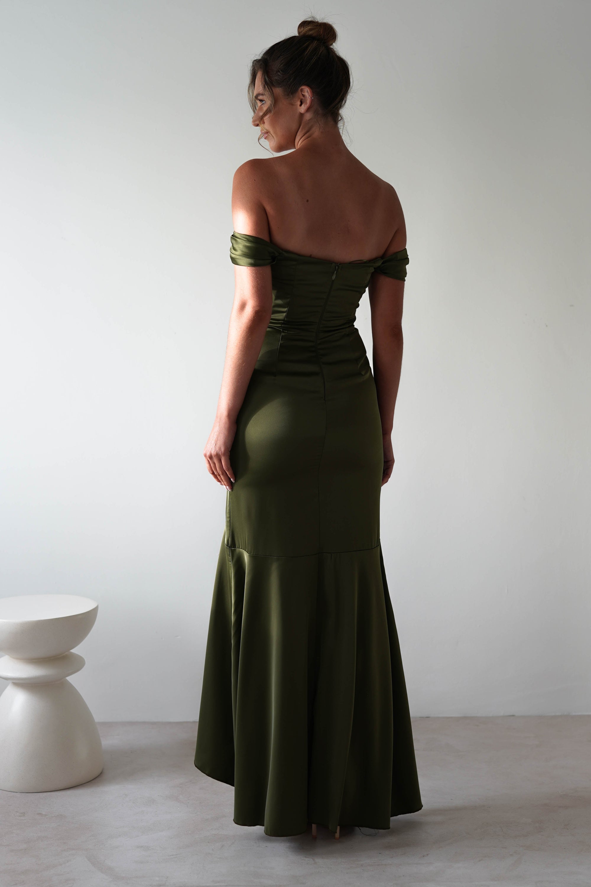 Amaretta Soft Satin Maxi Dress | Olive - Oh Hello Clothing