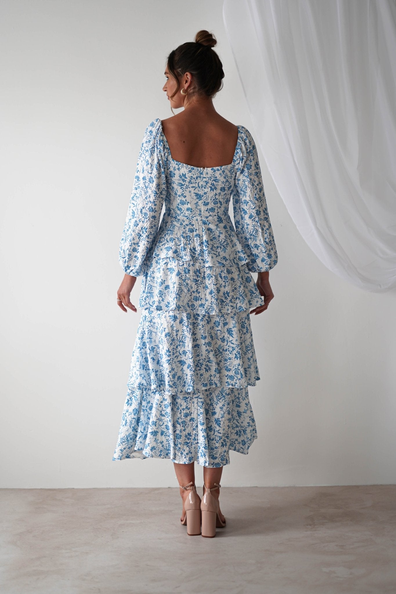 Amelie Floral Print Maxi Dress | Blue/White | Oh Hello Clothing | 6