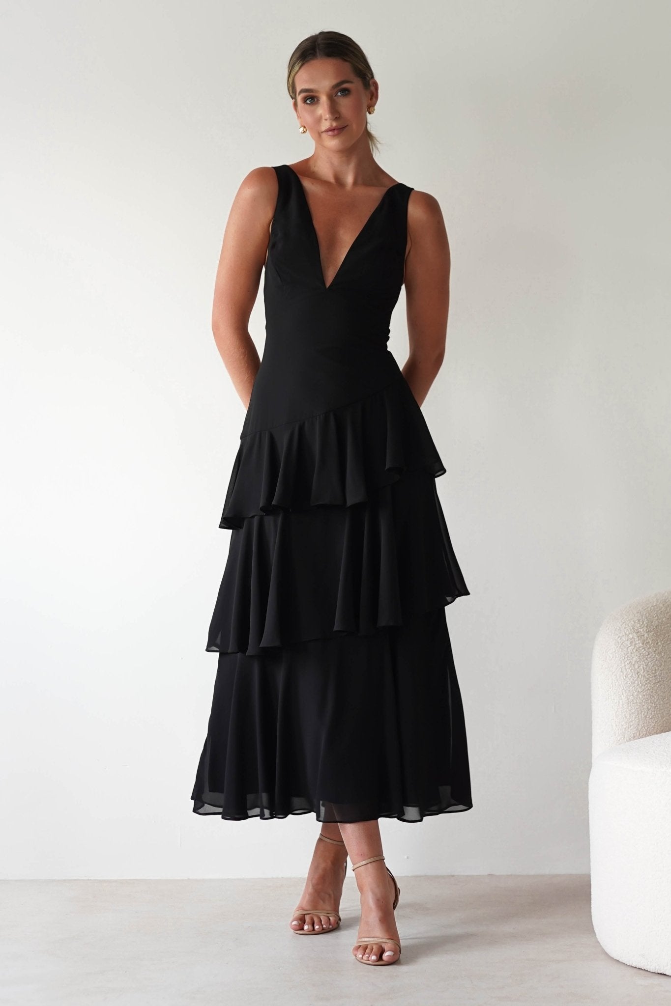 Andalusia Ruffle Maxi Dress | Black | Oh Hello Clothing | XS (6)