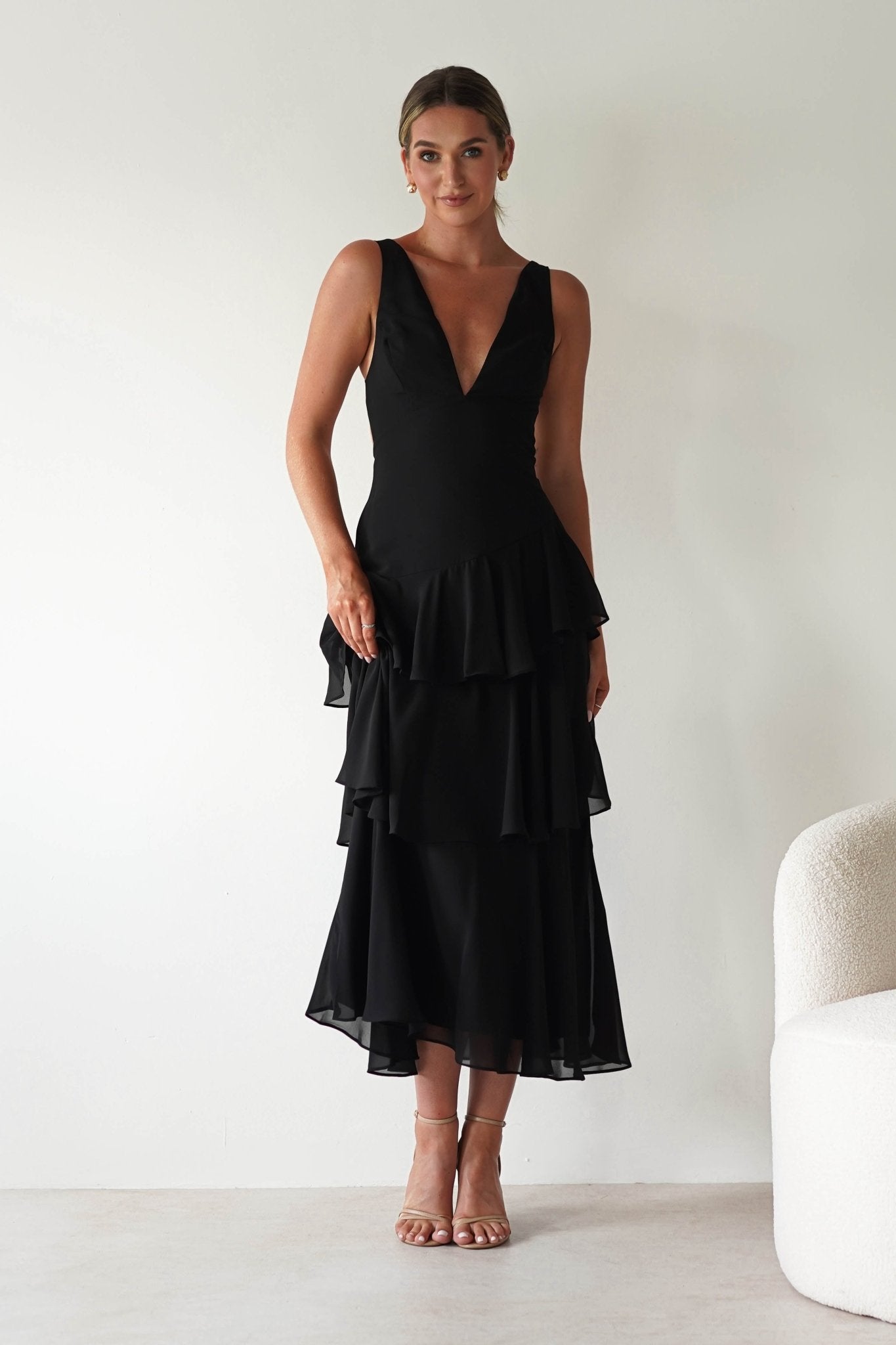 Andalusia Ruffle Maxi Dress | Black | Oh Hello Clothing | XS (6)