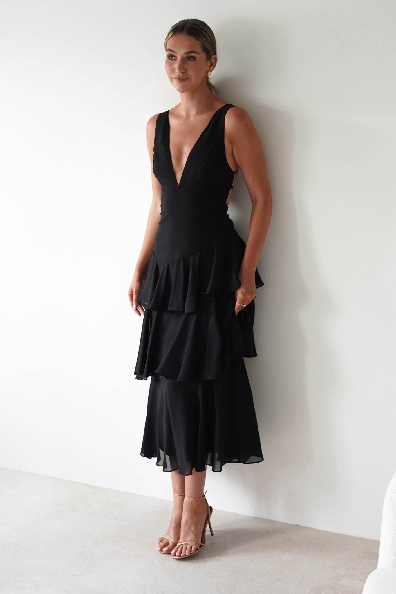 Andalusia Ruffle Maxi Dress | Black | Oh Hello Clothing | XS (6)