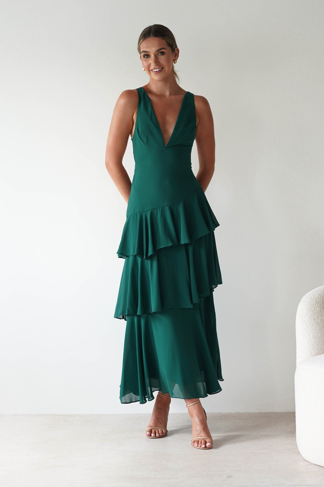 Andalusia Ruffle Maxi Dress | Forest Green | Oh Hello Clothing | XS (6)