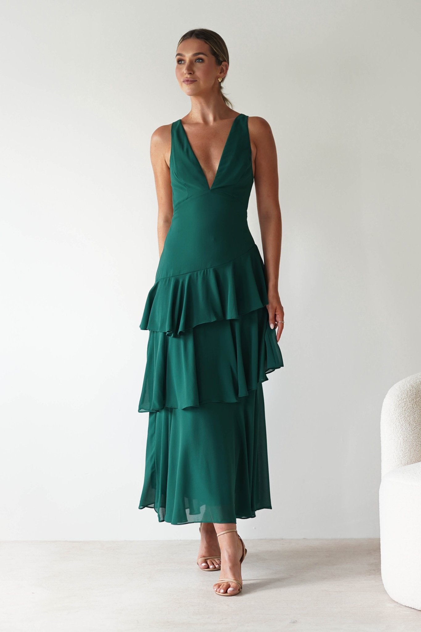 Andalusia Ruffle Maxi Dress | Forest Green | Oh Hello Clothing | XS (6)