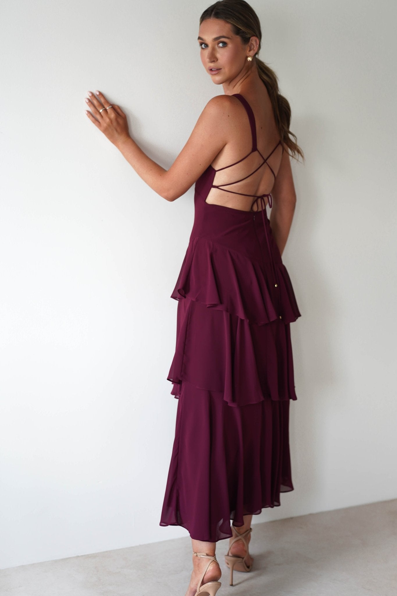 Andalusia Ruffle Maxi Dress | Wine | Oh Hello Clothing | XS (6)