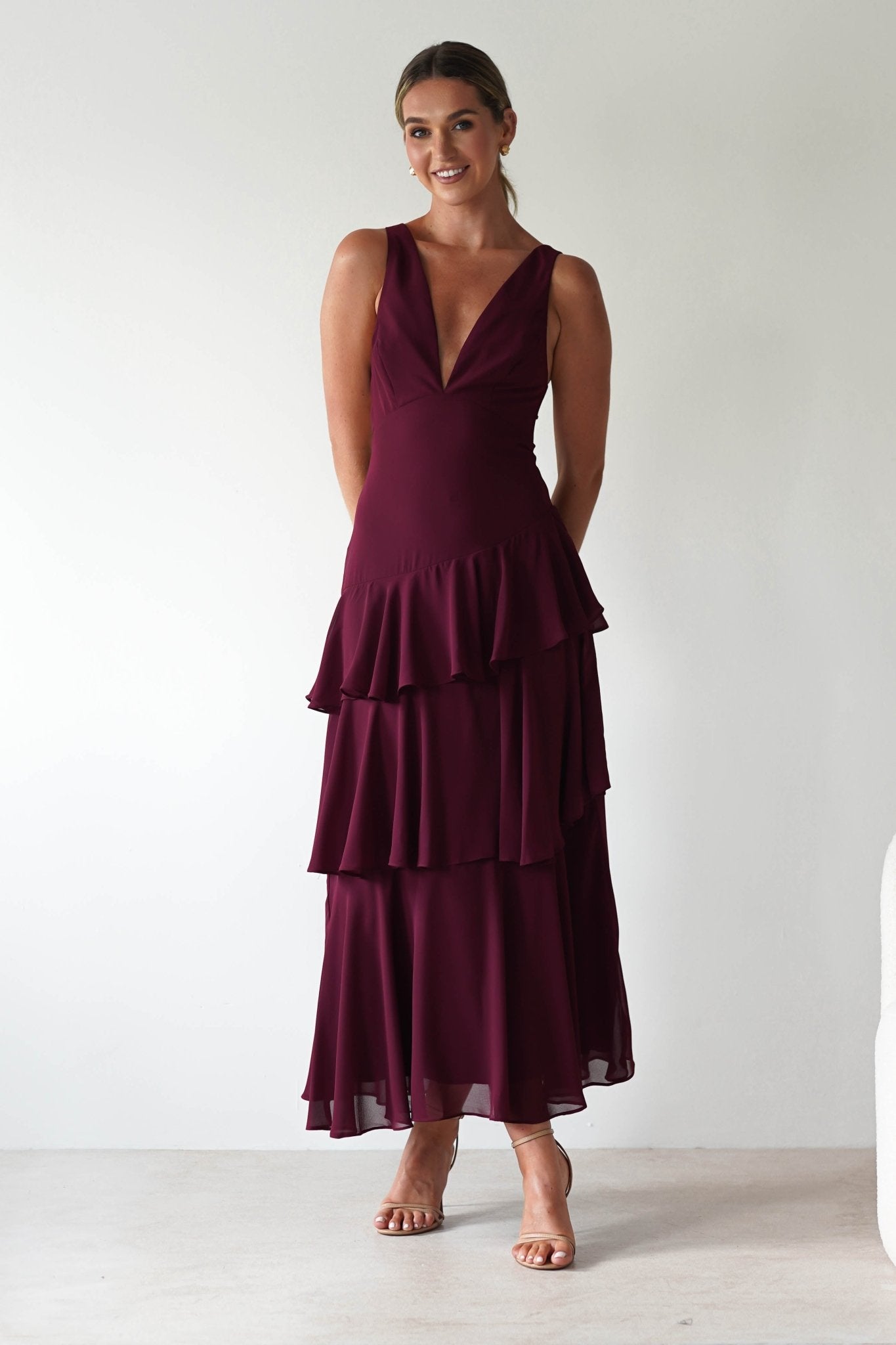 Andalusia Ruffle Maxi Dress | Wine | Oh Hello Clothing | XS (6)