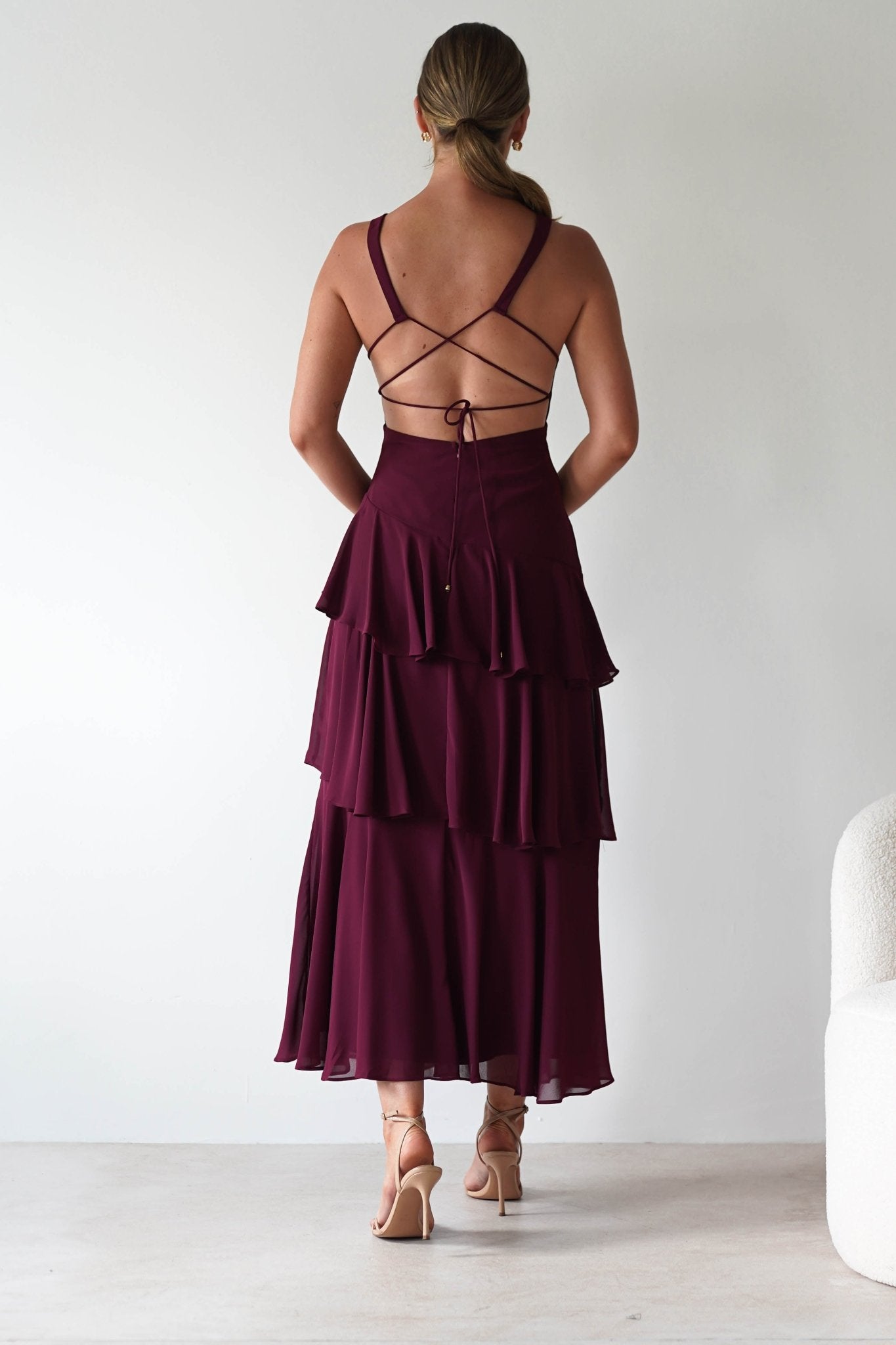 Andalusia Ruffle Maxi Dress | Wine | Oh Hello Clothing | XS (6)