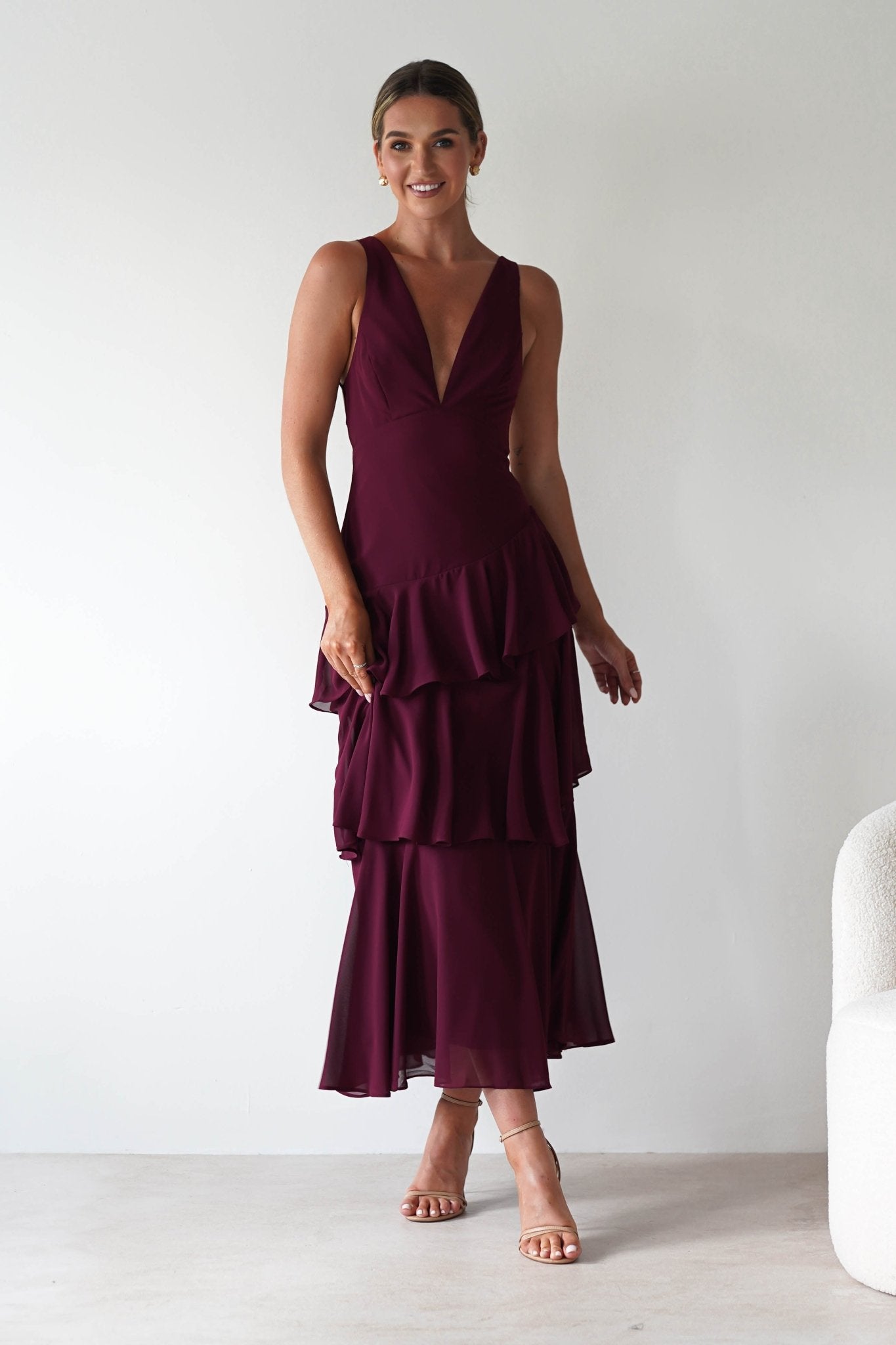 Andalusia Ruffle Maxi Dress | Wine | Oh Hello Clothing | XS (6)