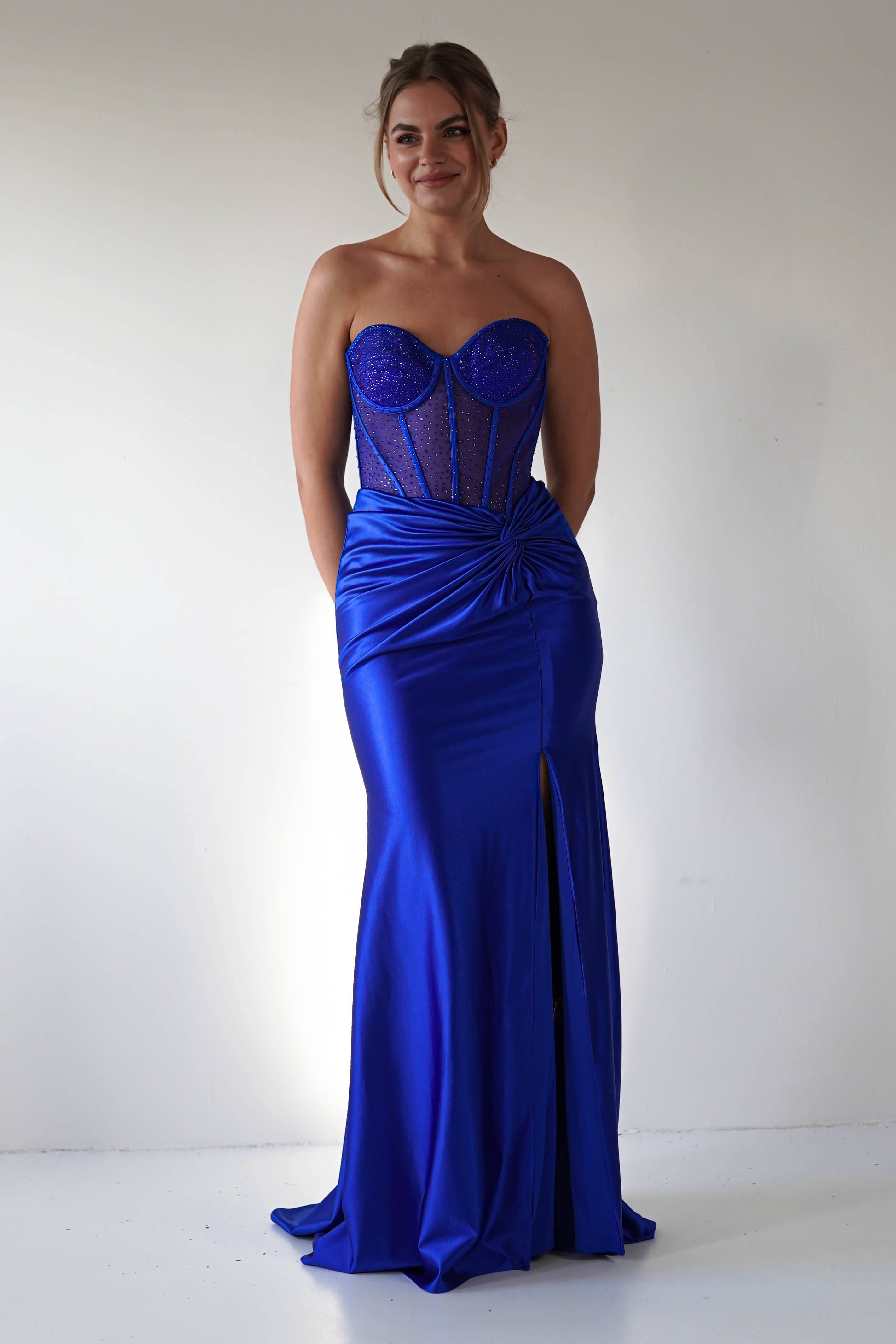 Andrina Rhinestone Strapless Gown | Royal Blue - Oh Hello Clothing