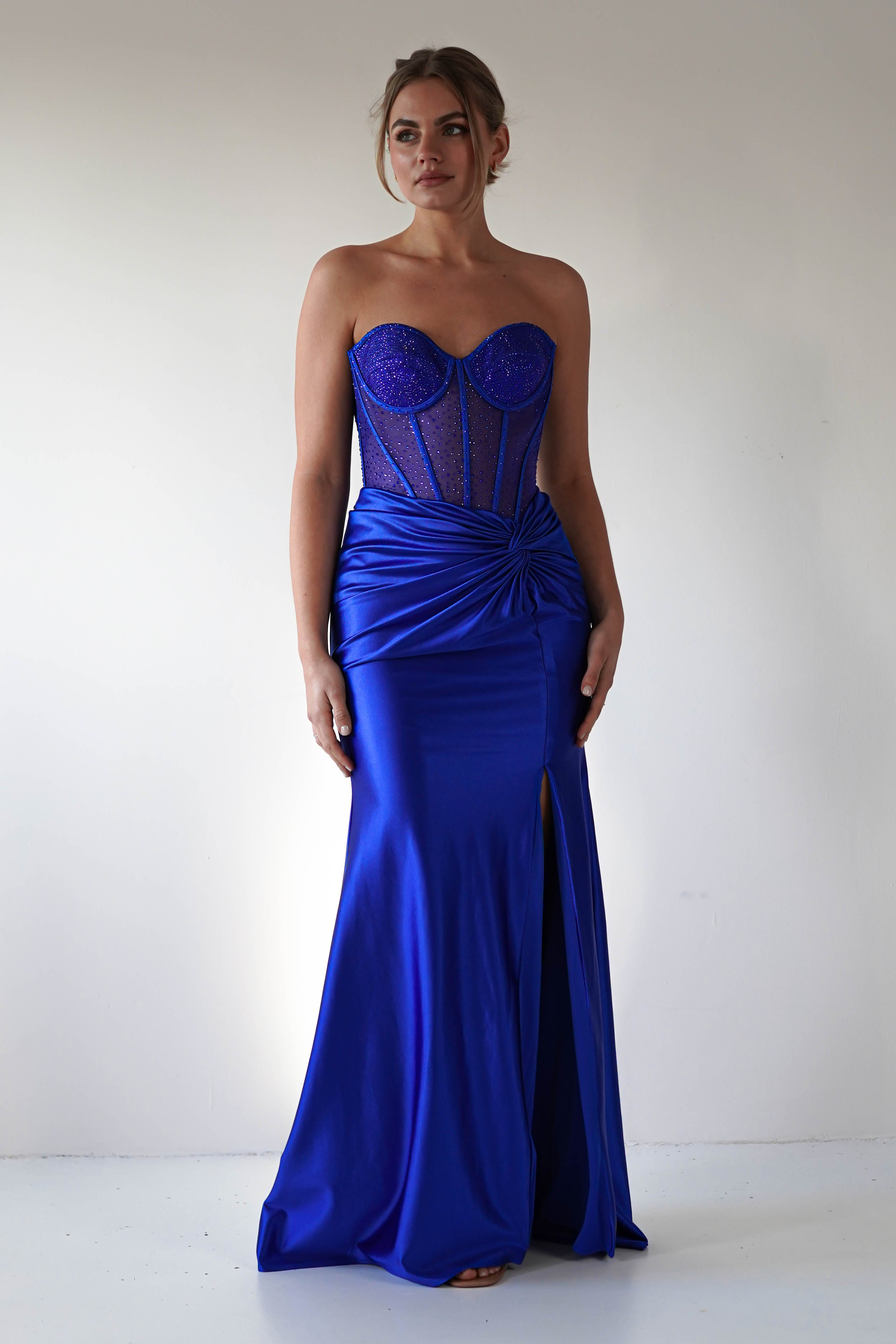 Andrina Rhinestone Strapless Gown | Royal Blue - Oh Hello Clothing