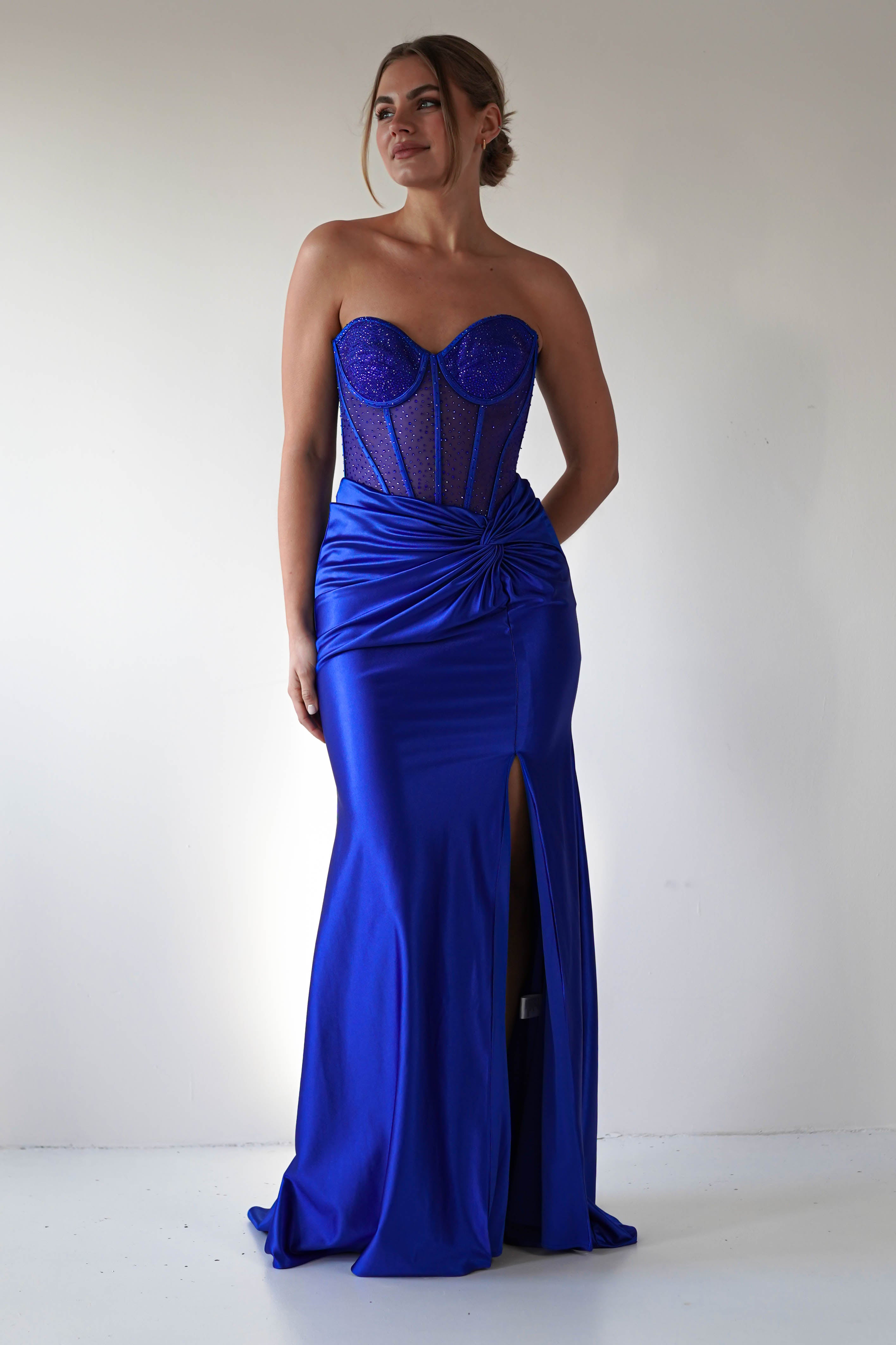 Andrina Rhinestone Strapless Gown | Royal Blue - Oh Hello Clothing
