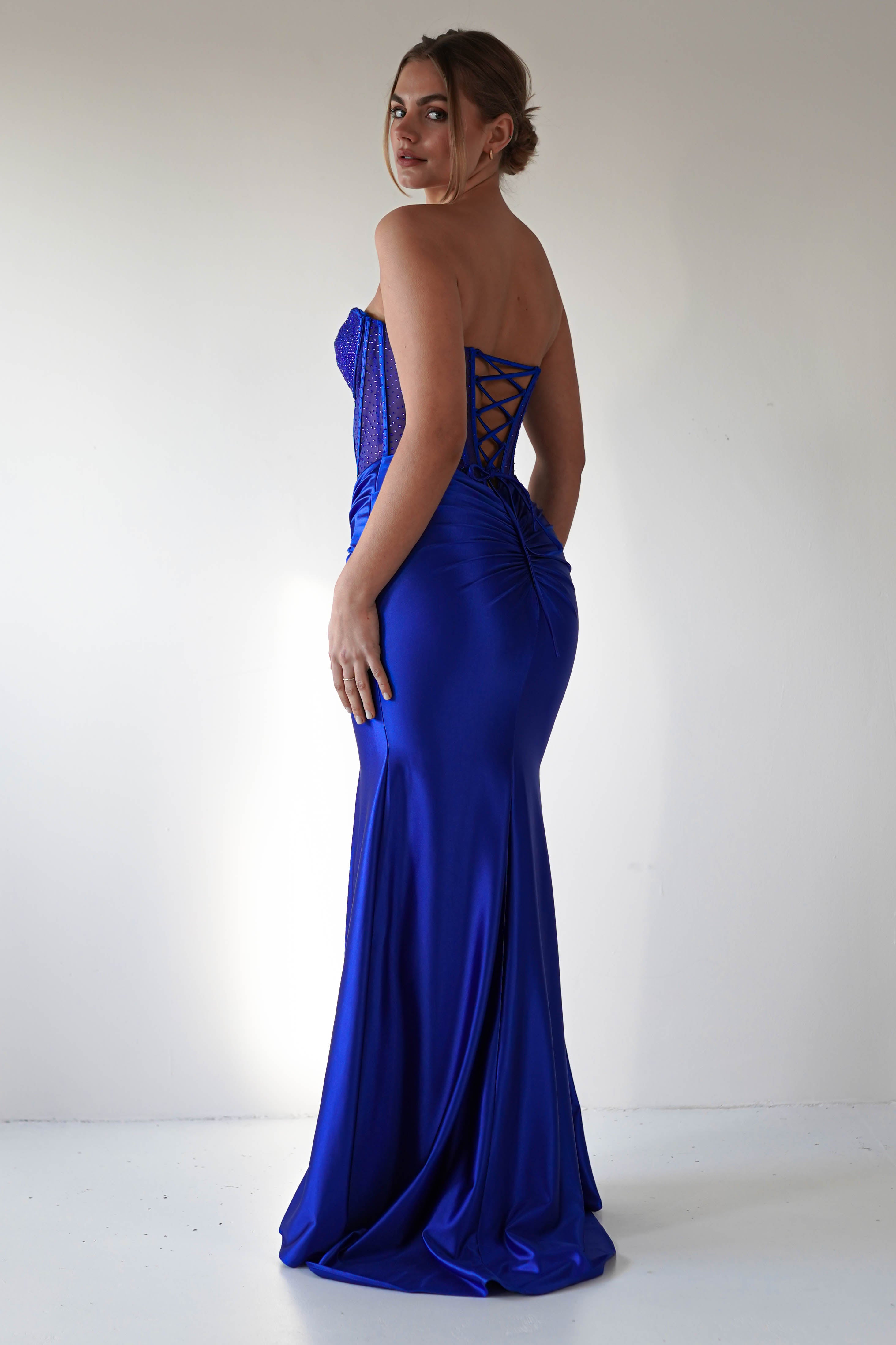 Andrina Rhinestone Strapless Gown | Royal Blue - Oh Hello Clothing