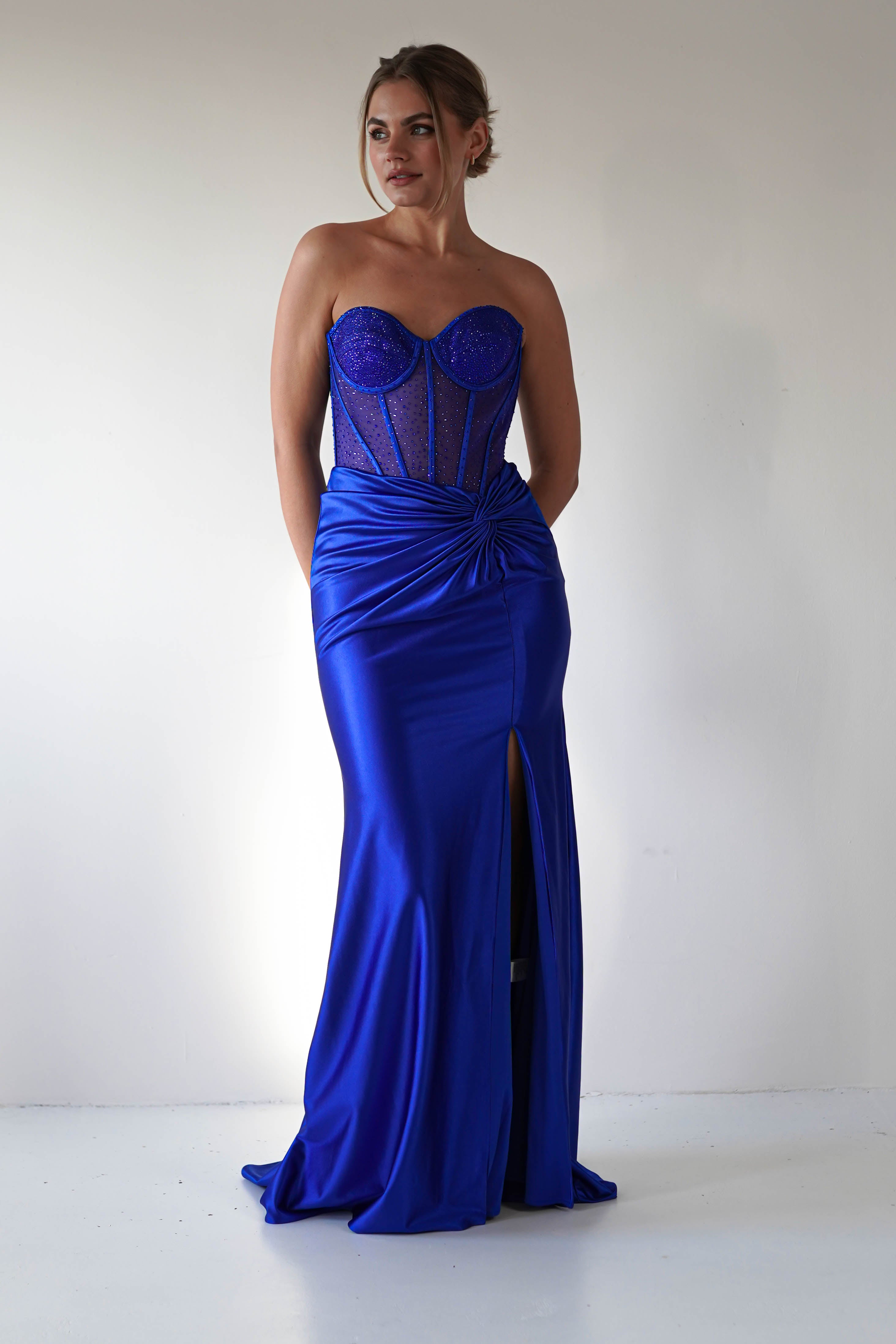 Andrina Rhinestone Strapless Gown | Royal Blue - Oh Hello Clothing