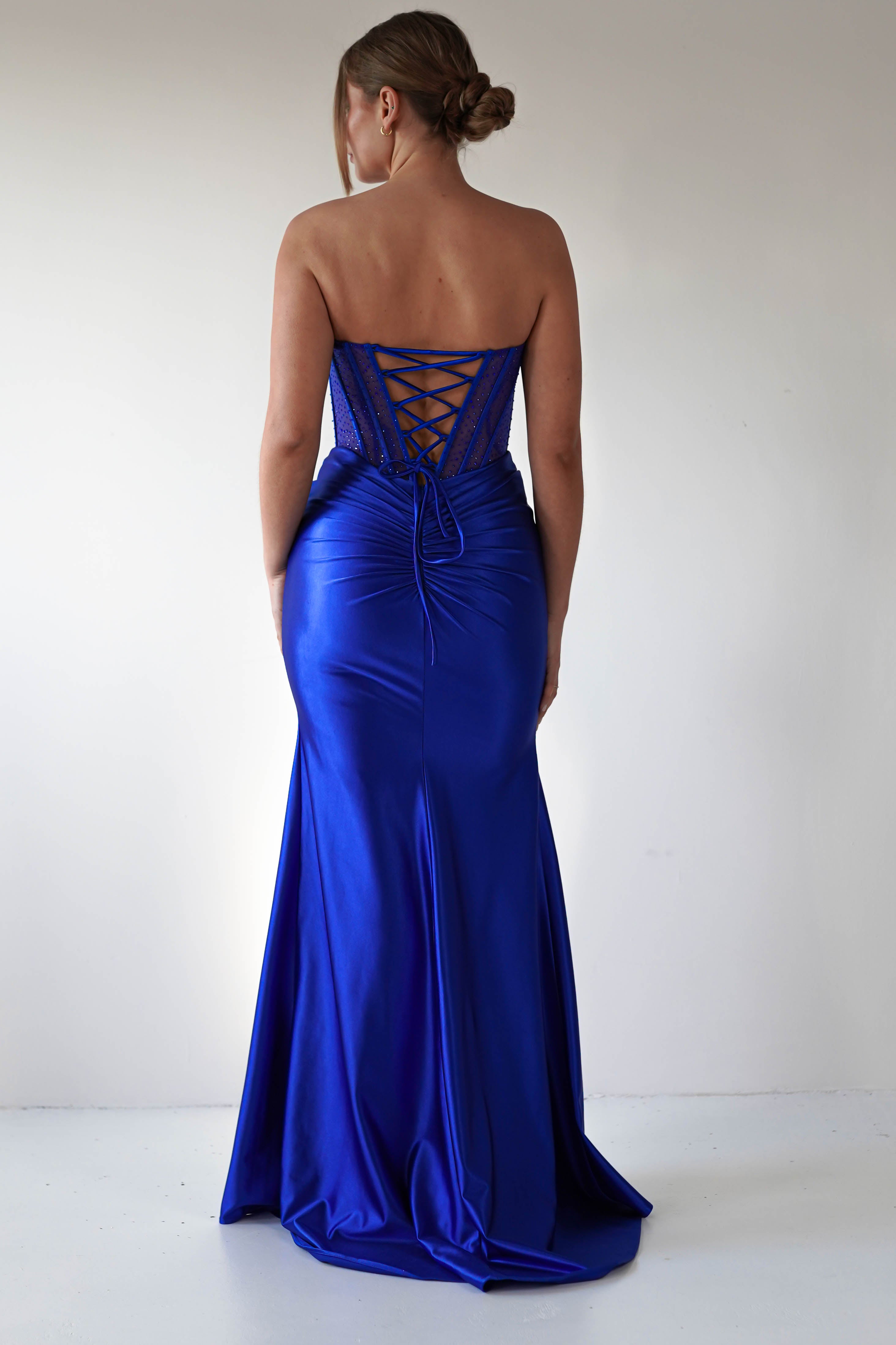 Andrina Rhinestone Strapless Gown | Royal Blue - Oh Hello Clothing