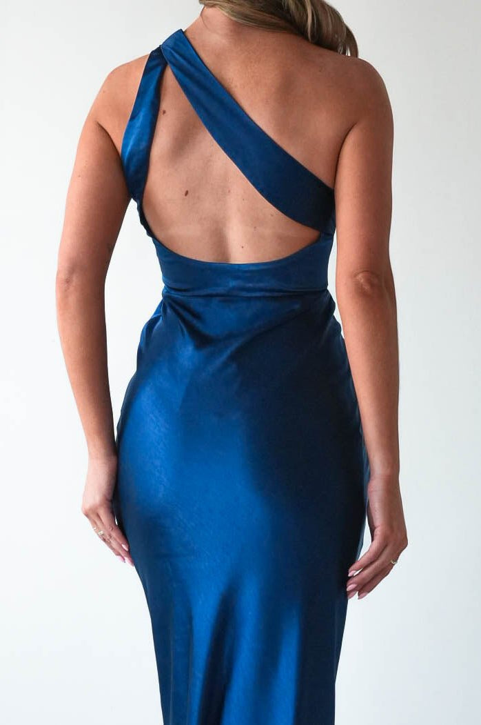 Ashlee Soft Satin One Shoulder Maxi Dress | Navy | Oh Hello Clothing | XS (6)