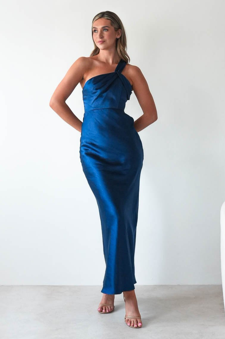 Ashlee Soft Satin One Shoulder Maxi Dress | Navy | Oh Hello Clothing | XS (6)