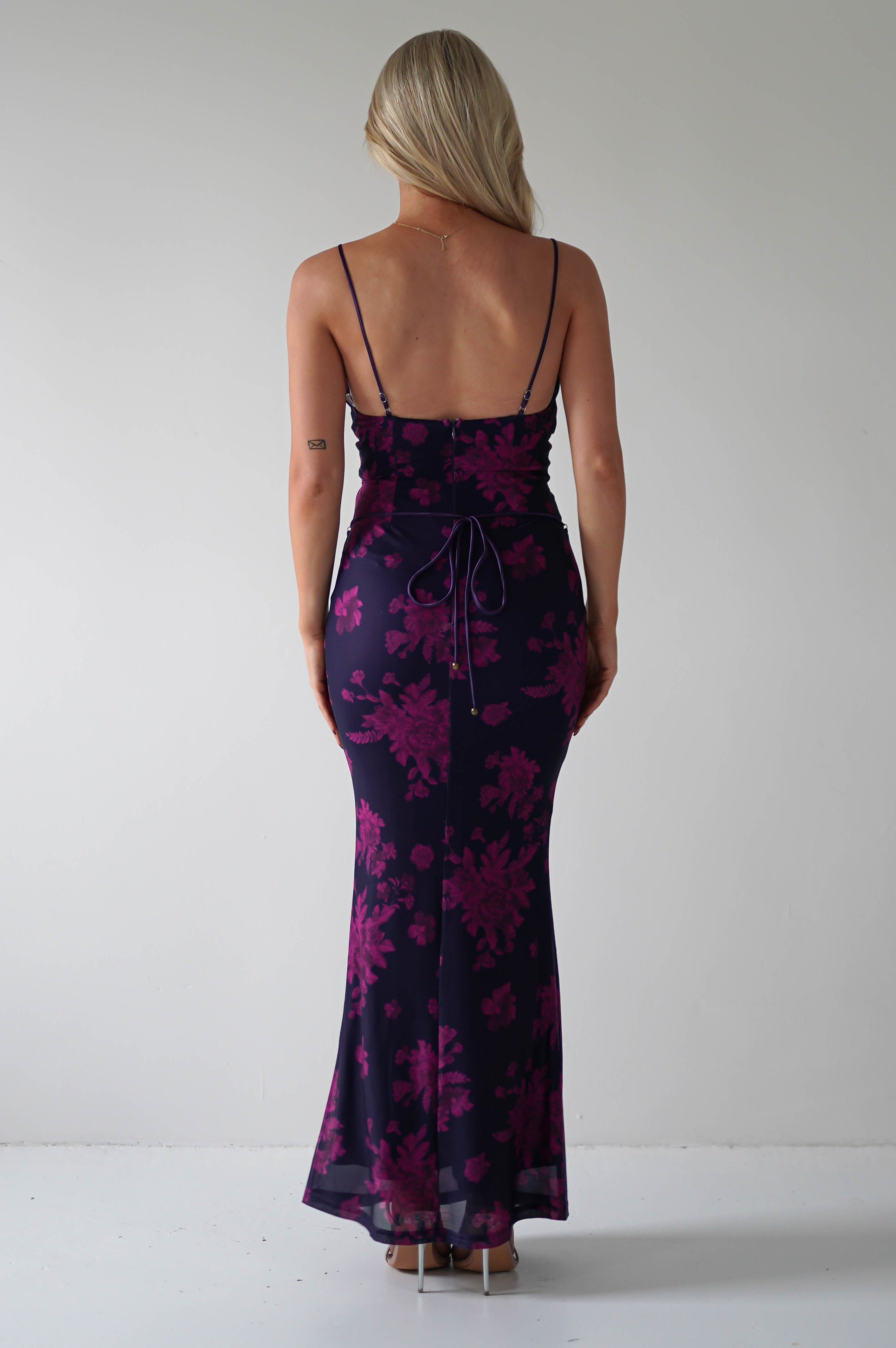 Audrie Bodycon Printed Maxi Dress | Grape | Oh Hello Clothing | XS (6)