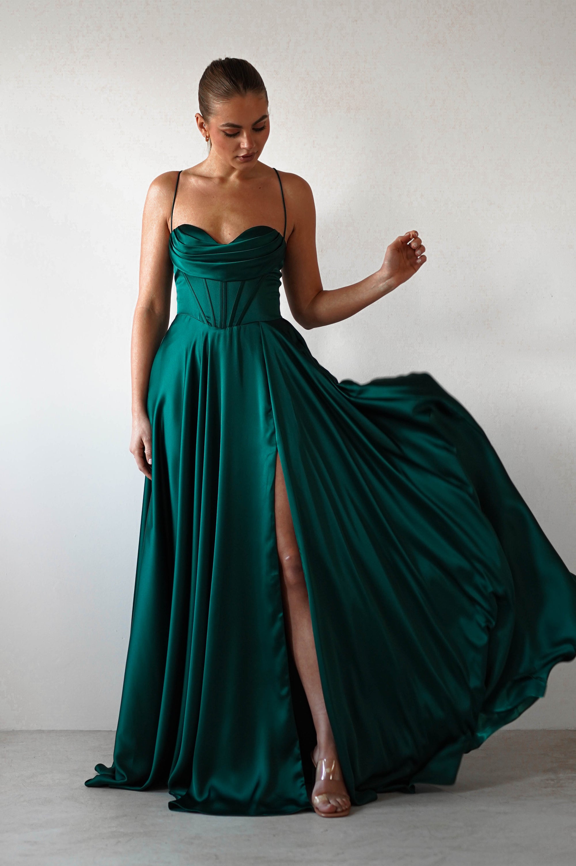 Bella Luxe Aline Satin Gown | Emerald - Oh Hello Clothing
