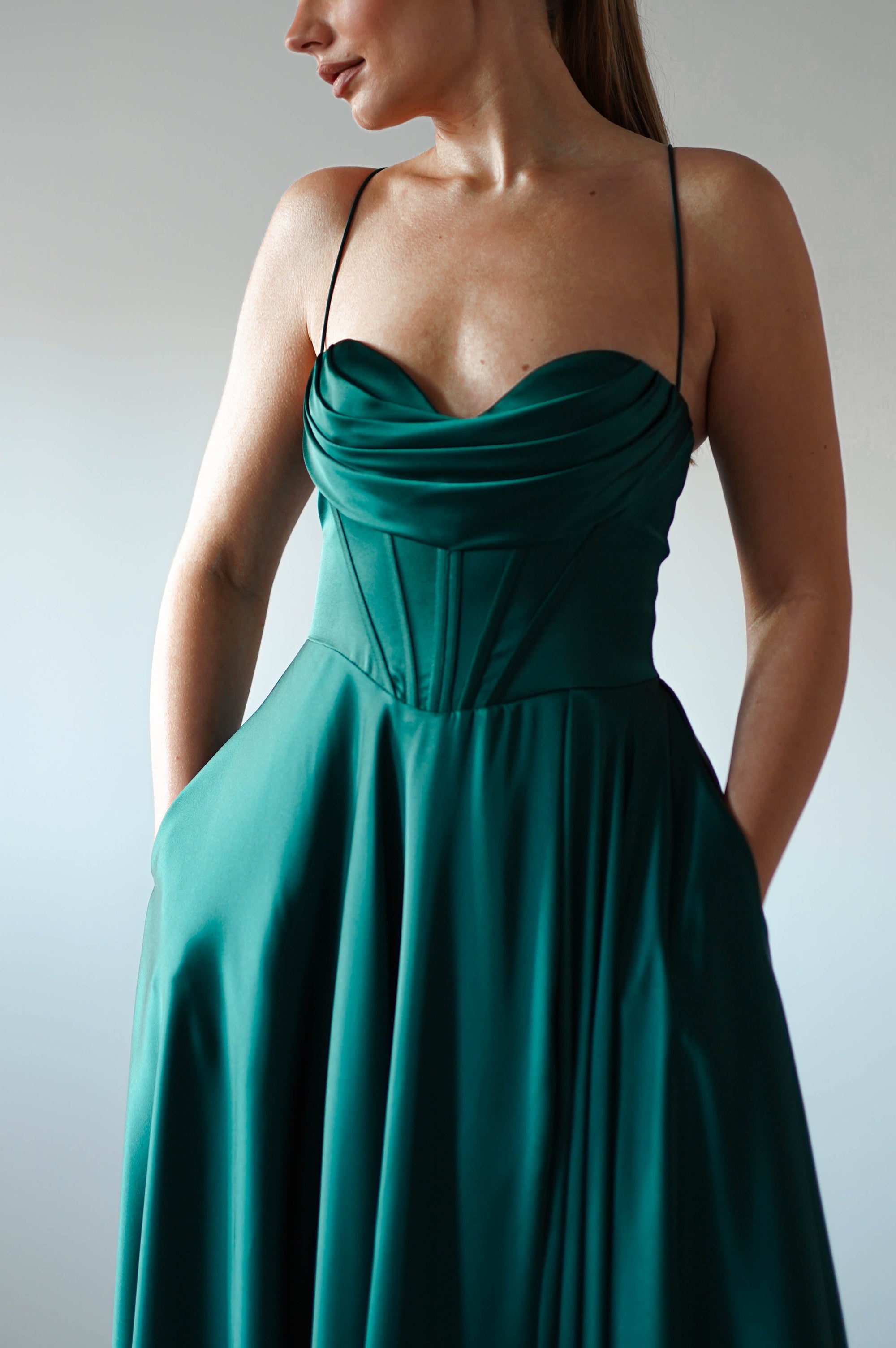 Bella Luxe Aline Satin Gown | Emerald - Oh Hello Clothing