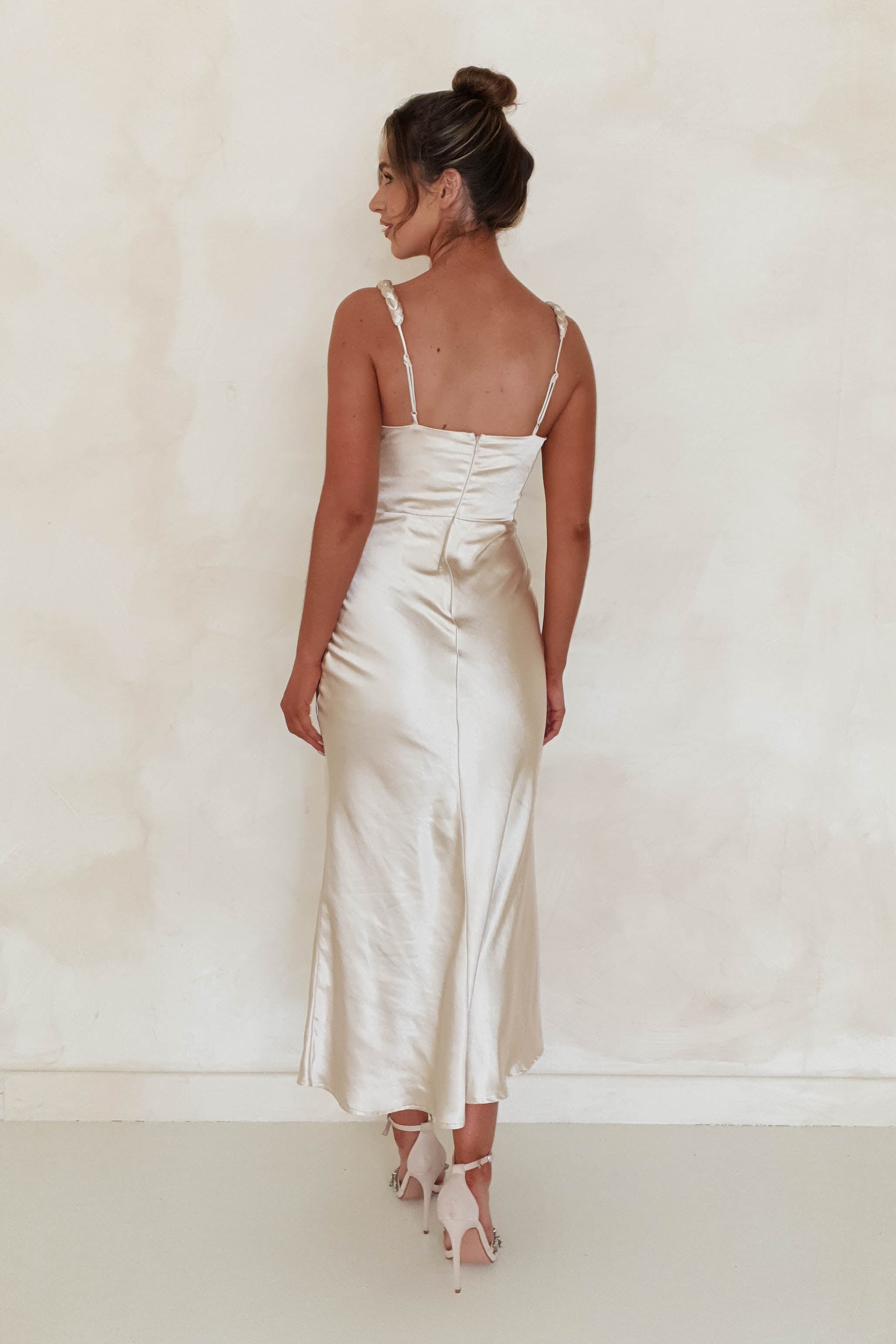 Bethanie Soft Satin Maxi Dress | Champagne - Oh Hello Clothing