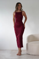 Brighton Textured Bodycon Midaxi Dress | Wine | Oh Hello Clothing | XS (6)