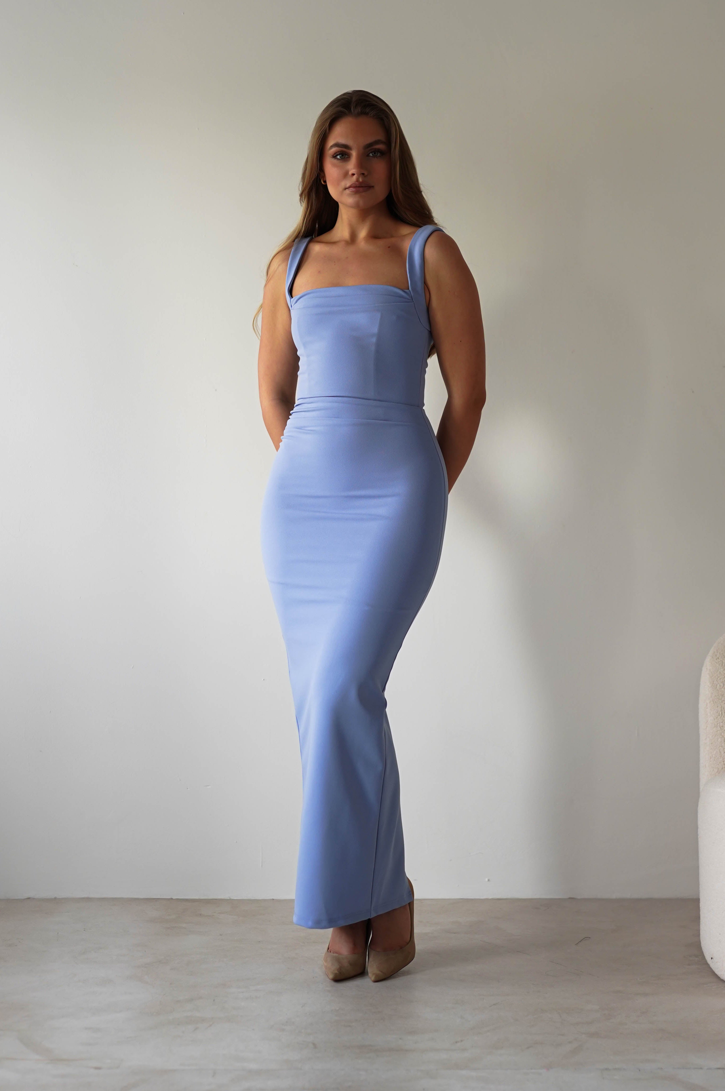 Brooke Square Neck Maxi Dress | Blue | Oh Hello Clothing | XS (6)
